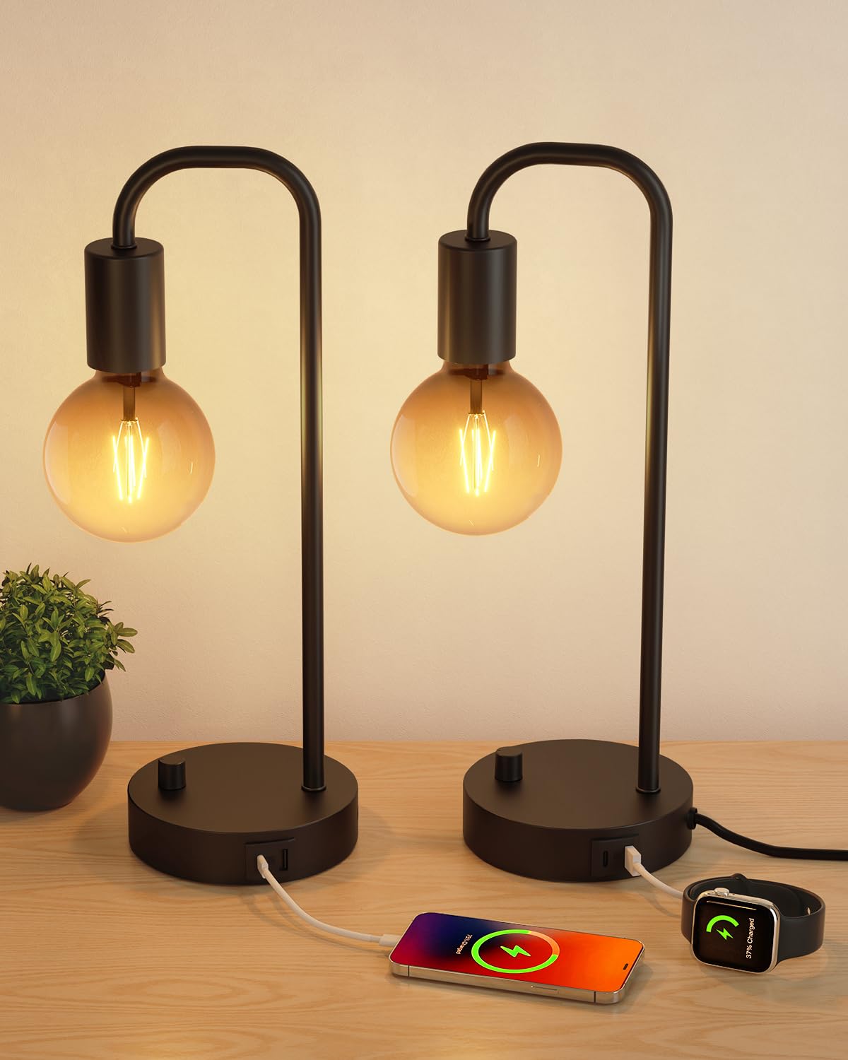 ONEWISH Industrial Table Lamp for Bedroom, Fully Dimmable Modern Bedside Lamps with 2700K Warm Light Bulb for Kids Reading, Minimalist Nightstand Lamps for Living Room, Office (Bulb Included)