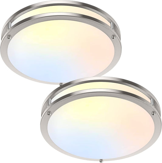 36W LED Ceiling Lights 3600lm Super Bright, Flush Mount Light Fixtures | Dimmable, 6500K/5000K/4000K/3000K/2700K Adjusted Modern Ceiling Lights 2PACK, 13in Ceiling Lamps for Bedroom Kitchen, Nickle