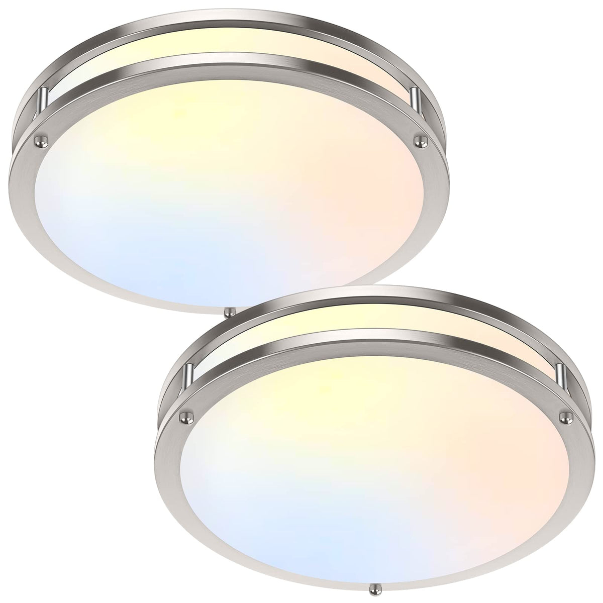 36W LED Ceiling Lights 3600lm Super Bright, Flush Mount Light Fixtures | Dimmable, 6500K/5000K/4000K/3000K/2700K Adjusted Modern Ceiling Lights 2PACK, 13in Ceiling Lamps for Bedroom Kitchen, Nickle