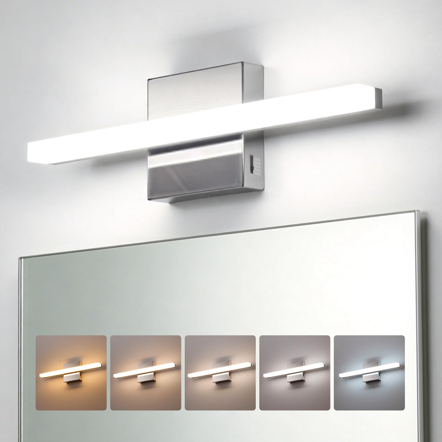 Bathroom Light Fixtures Over Mirror, Modern Bath Wall Lamp Chrome | Small 16 Inch, Gentle Lighting, Linear Lamp Bar for Vanity Restroom, Lámparas para Baño, IP44 Rustproof, 6000K Cool White