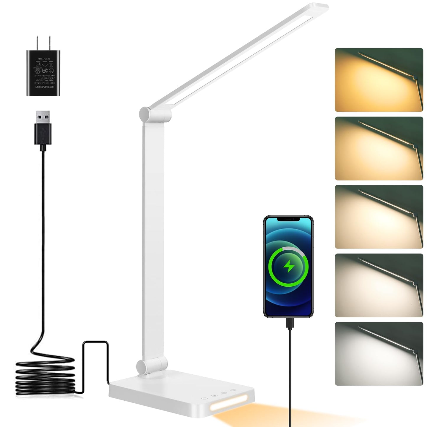 LED Desk Lamp with USB Ports,Touch Desk Lamps for Home Office with 5 Modes | 3 Brightness Desk Light with Small Night Light,Reading Lamp Table Lamp for Bedroom Bedside Study Black （with adapter）