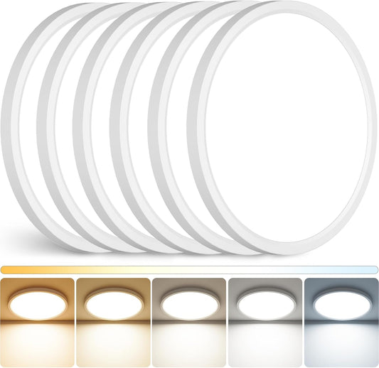 12Inch LED Ceiling Light Flush Mount, 5CCT 3000K-6500K Adjustable Ceiling Light Fixture, 2400LM 24W Bright White Flat Lighting Fixture for Hallway Kitchen Bathroom Bedroom, 6Pack