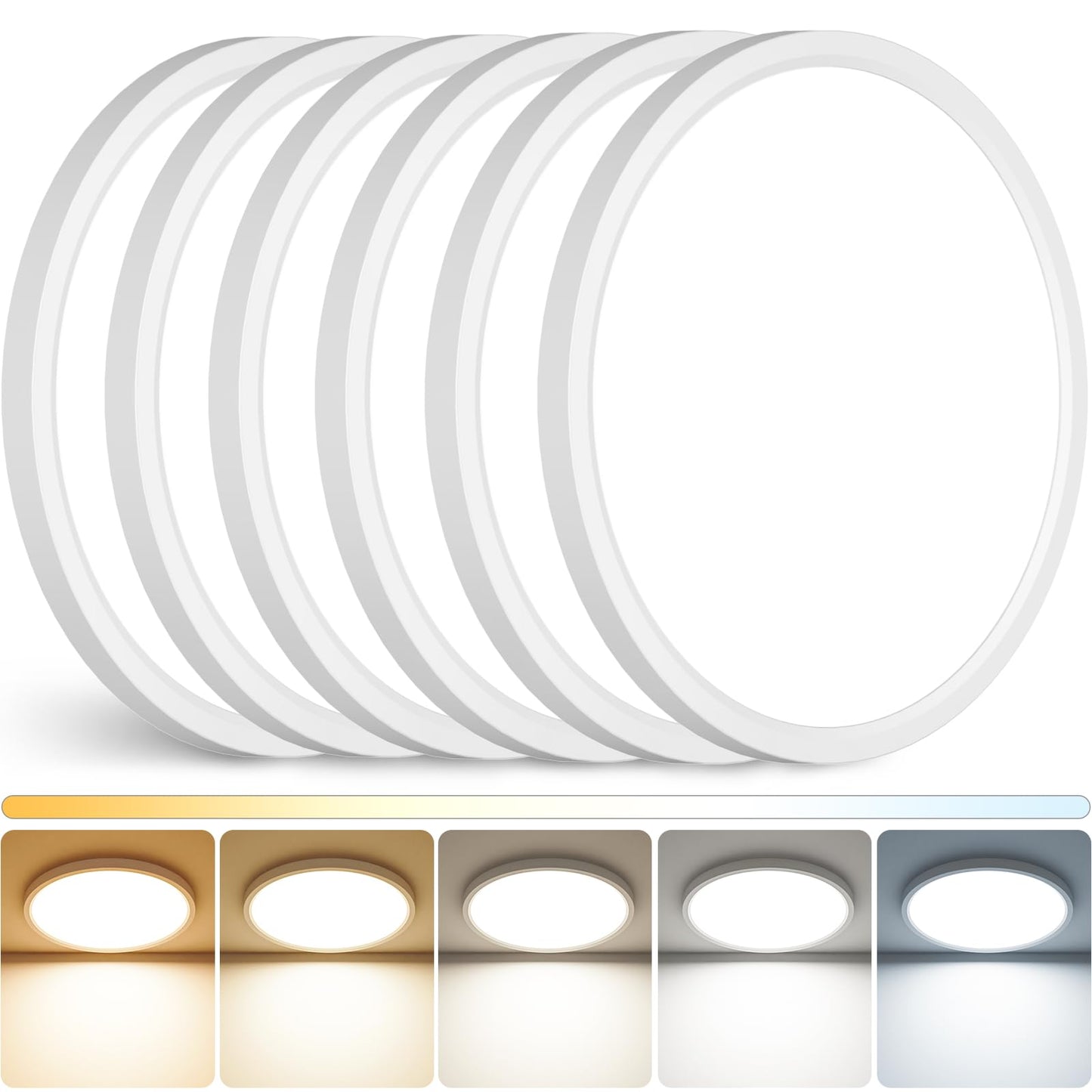 12Inch LED Ceiling Light Flush Mount, 5CCT 3000K-6500K Adjustable Ceiling Light Fixture, 2400LM 24W Bright White Flat Lighting Fixture for Hallway Kitchen Bathroom Bedroom, 6Pack