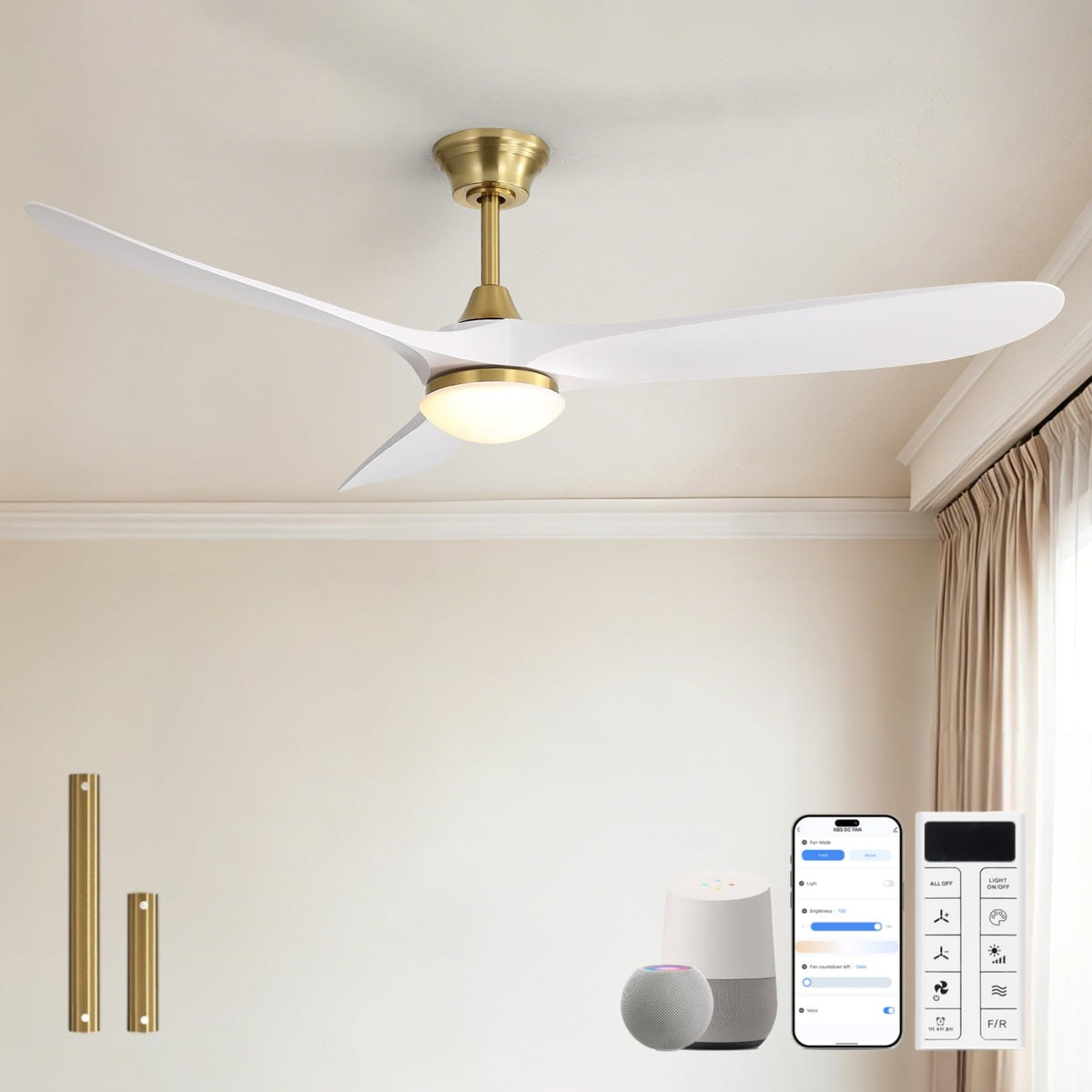 Sofucor 52 Inch Wood Ceiling Fans with Lights and Remote, Indoor/Outdoor | Modern, 3 Blade, Quiet Reversible DC Motor, 3CCT Dimmable, 6 Speeds, Timer, Bedroom/Living Room/Patio/Kitchen, Natural Wood