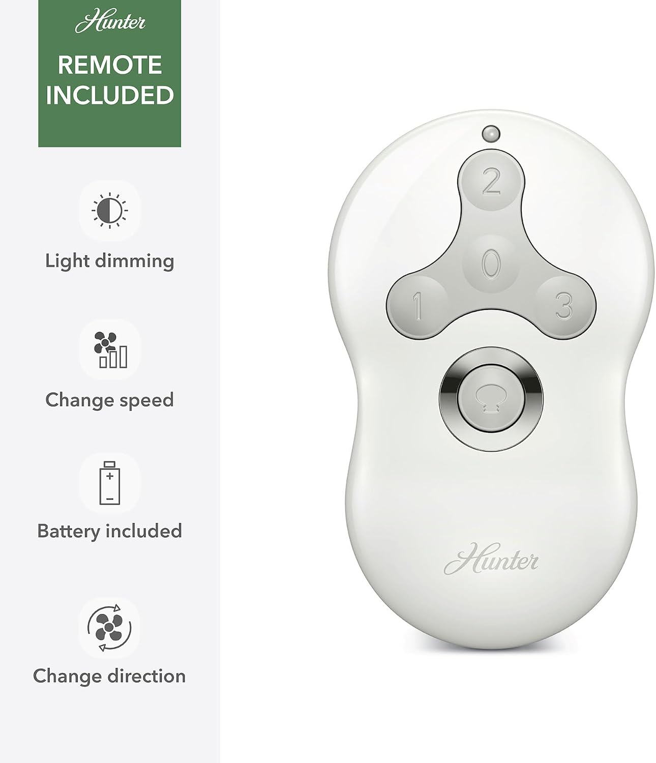 Hunter 44 inch Indoor Ceiling Fan with LED Light and Remote Control - White Modern Ceiling Fan, Low Profile Mount, 4 Blades, For Bedroom, Living Room, or Kitchen, Quiet - Dempsey 59244, Fresh White | with LED Light and Remote Control, Low Profile Mount, 4