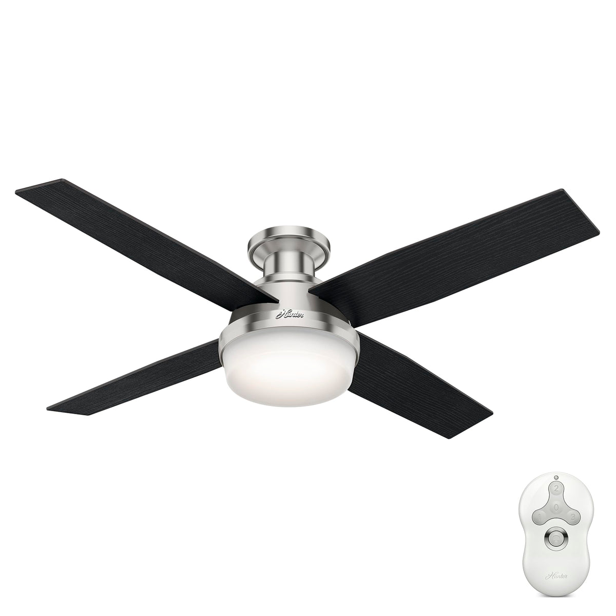 Hunter 44 inch Indoor Ceiling Fan with LED Light and Remote Control - White Modern Ceiling Fan, Low Profile Mount, 4 Blades, For Bedroom, Living Room, or Kitchen, Quiet - Dempsey 59244, Fresh White | with LED Light and Remote Control, Low Profile Mount, 4