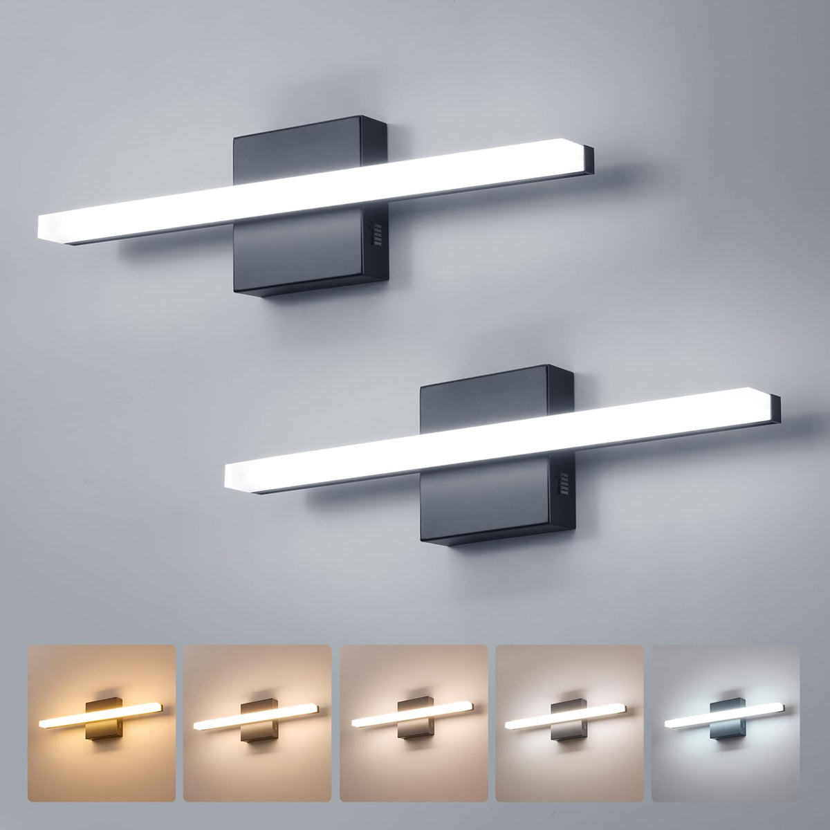 Black Bathroom Light Fixtures Over Mirror Lighting Gentle, 9W 16 Inch Modern LED Small Vanity Lamp Bar IP44 Slim Linear Bath Wall Sconces for Restroom Indoor Cool White 6000K