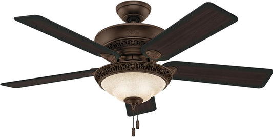 Hunter Italian Countryside, Indoor, Ceiling Fan, 52 inch, P.A. Cocoa | with LED Light, Standard Mount, Pull Chain, 5 Blades, For Bedroom, Living Room, 53200