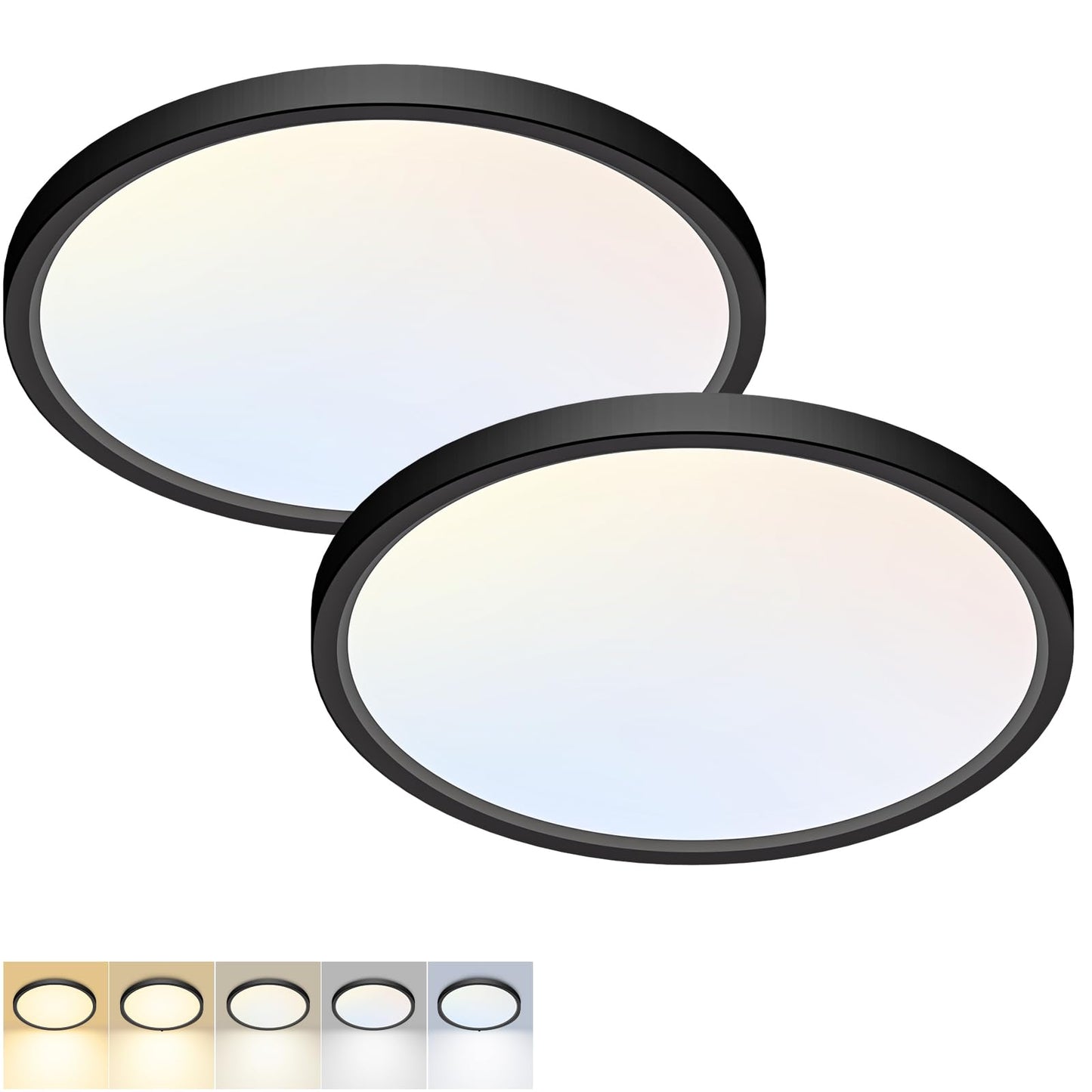 2Pack 12Inch LED Flush Mount Ceiling Light 5 Color Temperatures | 3000K/3500K/4000K/5000K/6500K 24W Black LED Ceiling Light Fixture for Bathroom Closet Kitchen Bedroom Hallway Porch Pantry
