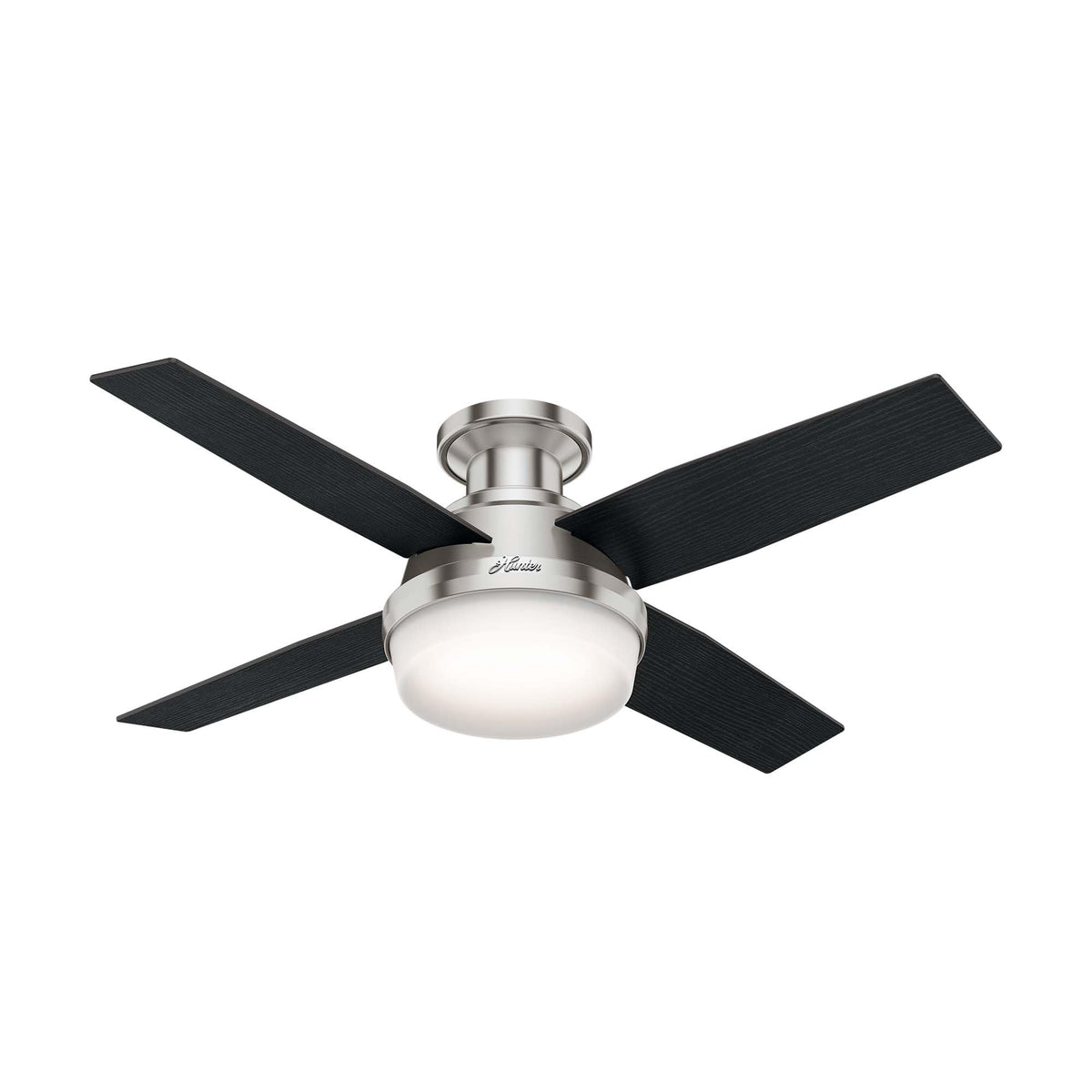 Hunter 44 inch Indoor Ceiling Fan with LED Light and Remote Control - White Modern Ceiling Fan, Low Profile Mount, 4 Blades, For Bedroom, Living Room, or Kitchen, Quiet - Dempsey 59244, Fresh White | with LED Light and Remote Control, Low Profile Mount, 4