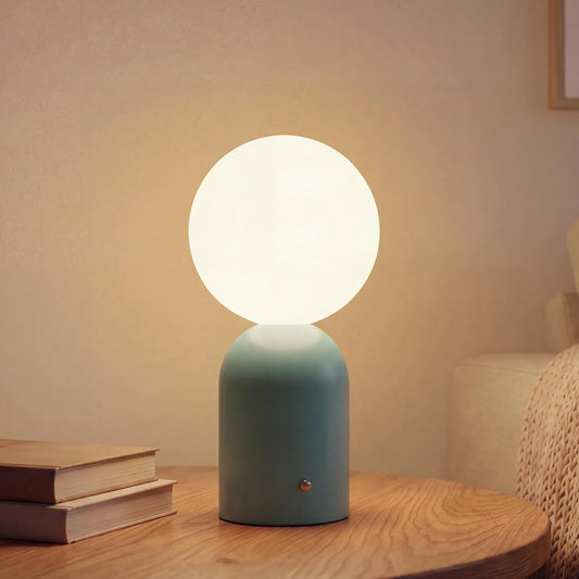10.8” Cordless Rechargeable LED Table Lamp, White Opal Glass Shade, Blue | 2000mAh Touch Dimmable Desk Lamp for Nightstand, Bedroom, Living Room, Office, Entryway, Camping, Patio Indoor & Outdoor Use