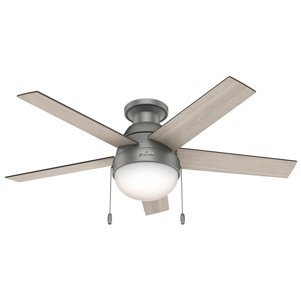 Hunter Anslee, Indoor, Ceiling Fan, with LED Light, 46 inch, Fresh White | Low Profile Mount, Pull Chain, 5 Blades, For Bedroom, Living Room, Kitchen, 59269