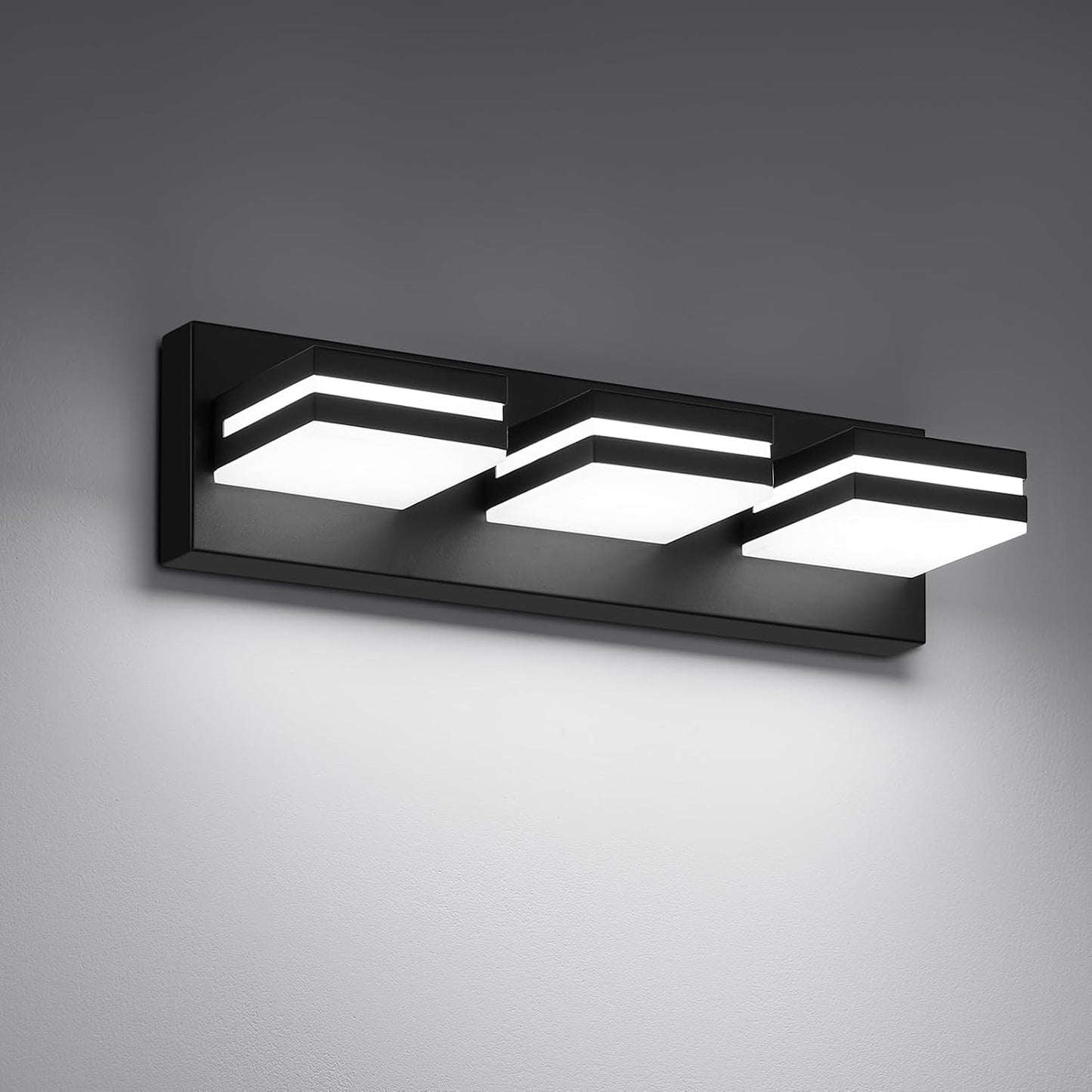 Modern LED Small Black Acrylic Bathroom Lights Fixtures 3-Light | Wall Lighting,Vanity Lights for Bathroom Over Mirror 6000K 350°Rotate（No Assembly Required）
