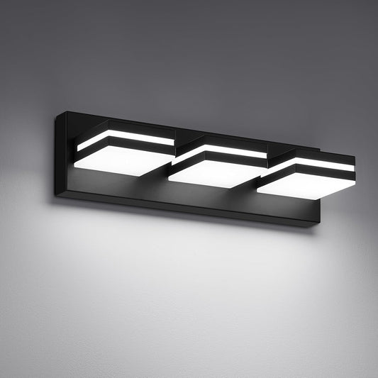 Modern LED Small Black Acrylic Bathroom Lights Fixtures 3-Light | Wall Lighting,Vanity Lights for Bathroom Over Mirror 6000K 350°Rotate（No Assembly Required）