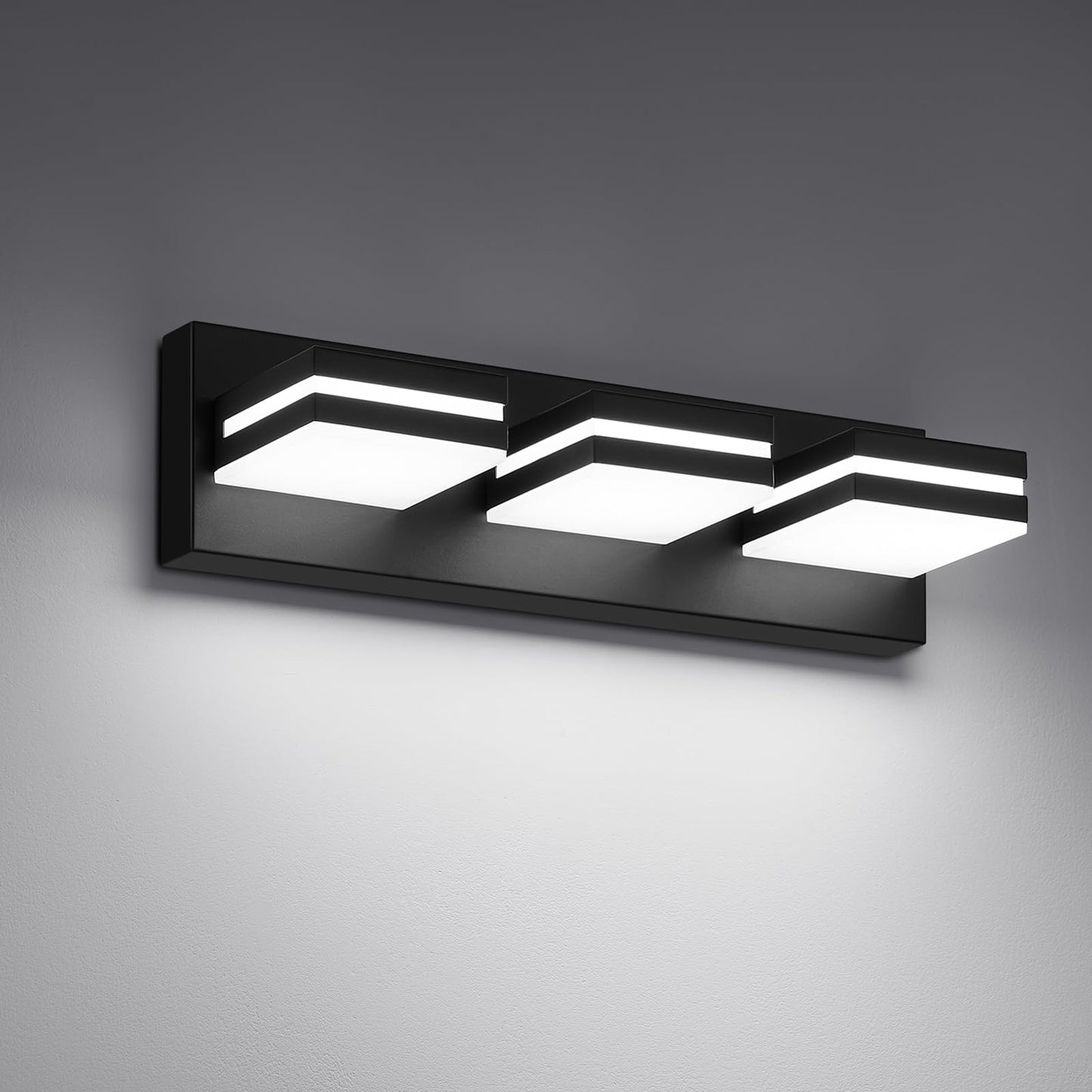Modern LED Small Black Acrylic Bathroom Lights Fixtures 3-Light | Wall Lighting,Vanity Lights for Bathroom Over Mirror 6000K 350°Rotate（No Assembly Required）