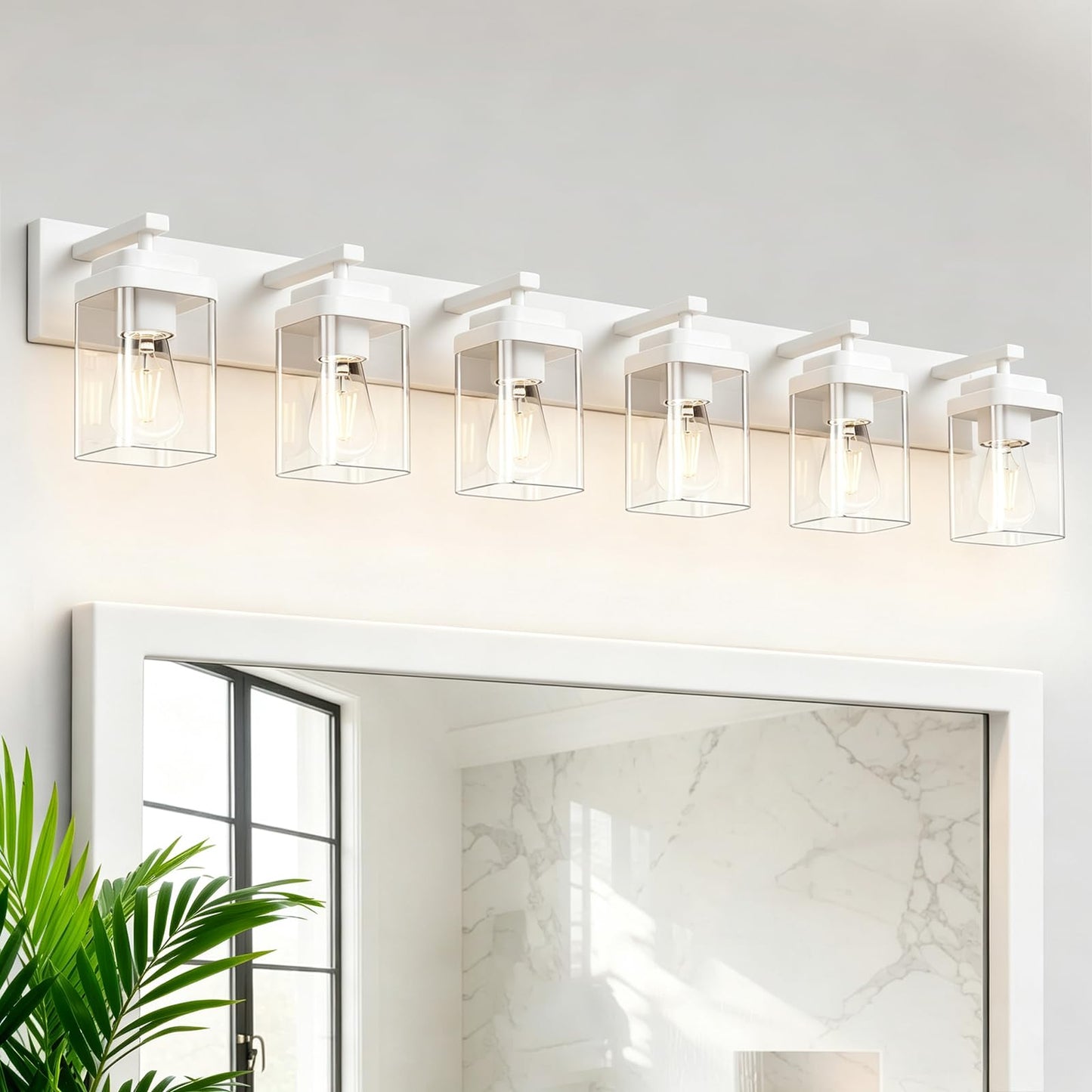 Black Bathroom Light Fixtures, 3 Lights Bathroom Lighting Fixtures Over Mirror, Square Design & Rectangle Large Backplate, Modern Vanity Lighting Fixtures, for Bathroom/Living Room/Bedroom