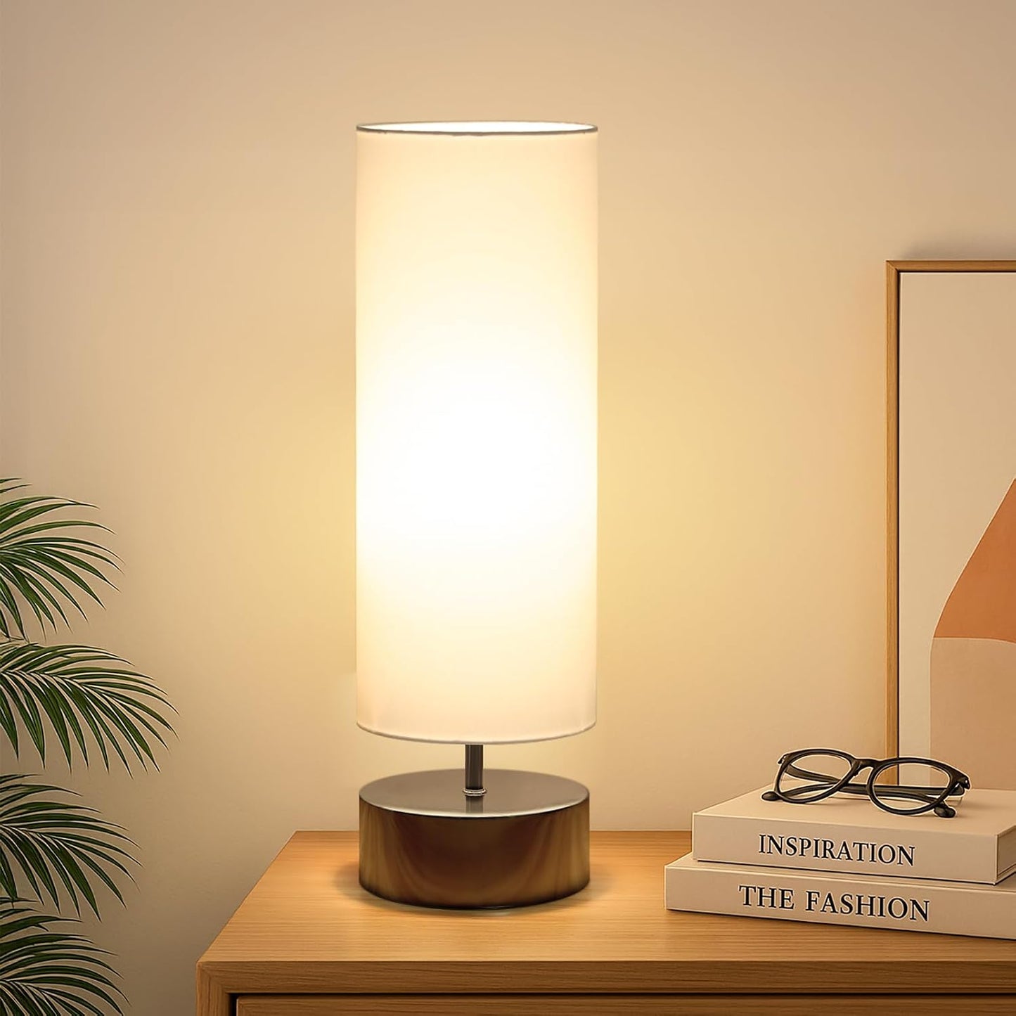 Touch Table Lamp, 3-Way Dimmable Bedside Lamp with Cylinder Fabric Shade | Modern Minimalist Accent Nightstand Desk Lamp, Night Light for Bedroom Living Room Kitchen, LED Bulb Included