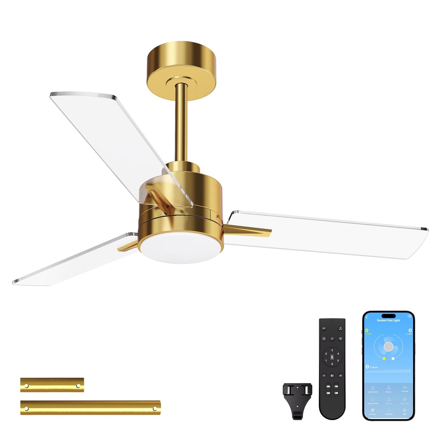 LANMEL Metal Ceiling Fan with Lights and Remote, 42 Inch, Gold & Black | Modern Low Profile Flush Mount, Reversible, 3CCT Dimmable, Quiet, LED, For Bedroom, Living Room, Indoor/Outdoor Patio Use