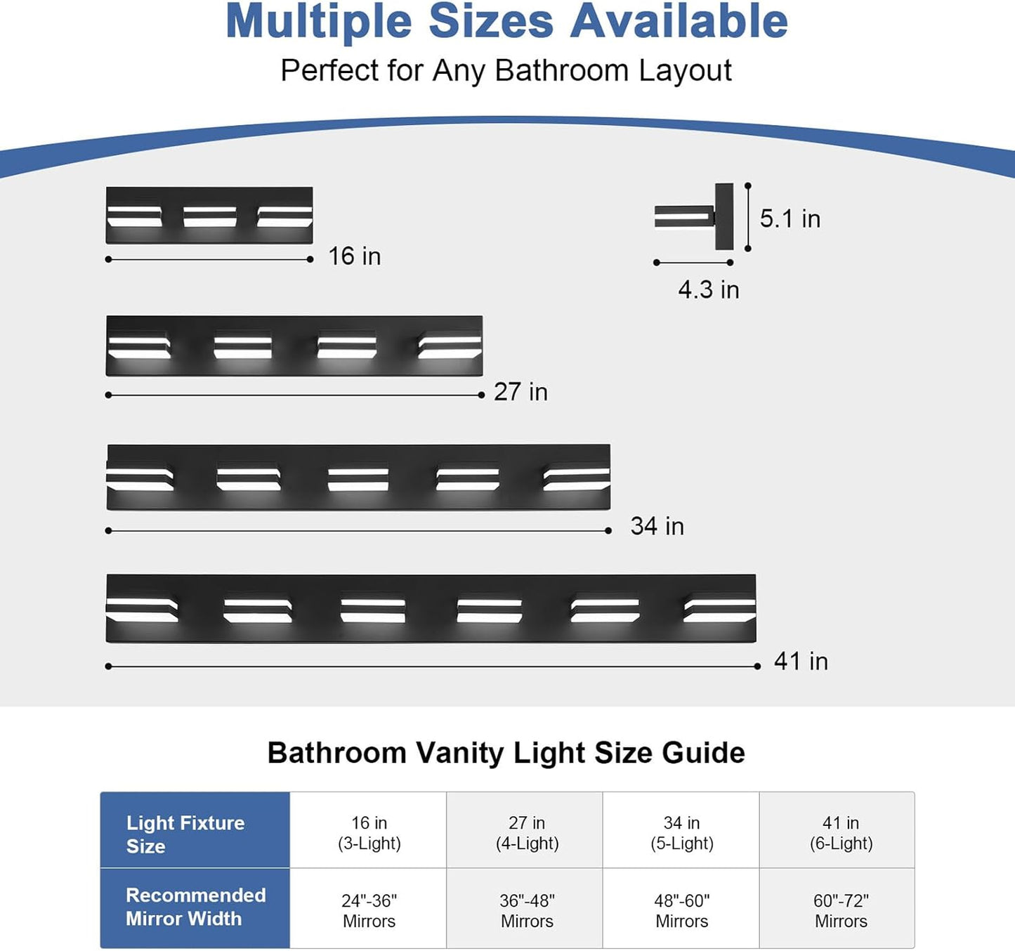Modern LED Small Black Acrylic Bathroom Lights Fixtures 3-Light | Wall Lighting,Vanity Lights for Bathroom Over Mirror 6000K 350°Rotate（No Assembly Required）