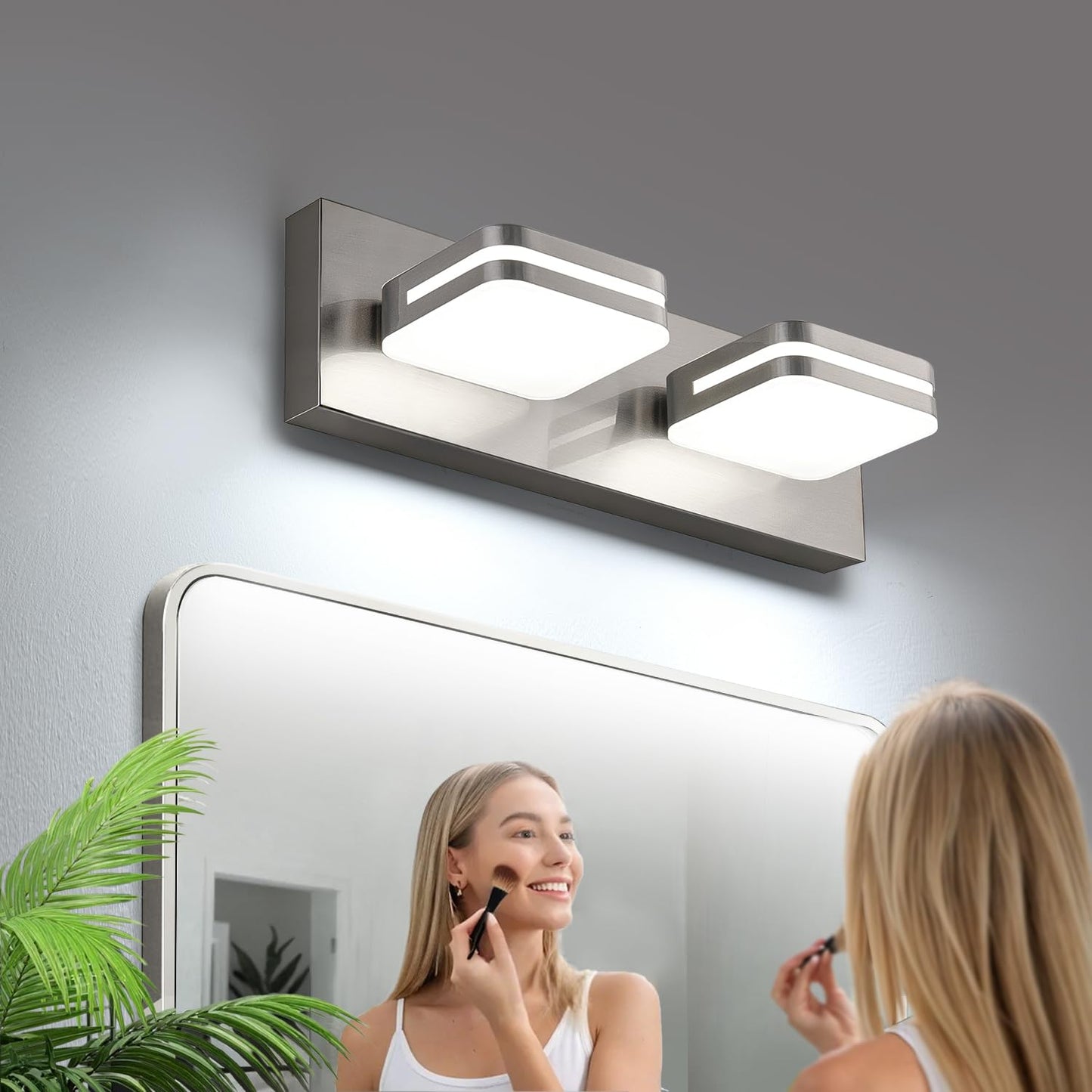 Torondo 360° Rotate LED Bathroom Vanity Light Fixtures, Acrylic Vanity Lights for Bathroom, Modern Wall Lighting Fixtures Over Mirror Living, Brushed Nickel, Natural White, 3-Light, 17-Inch