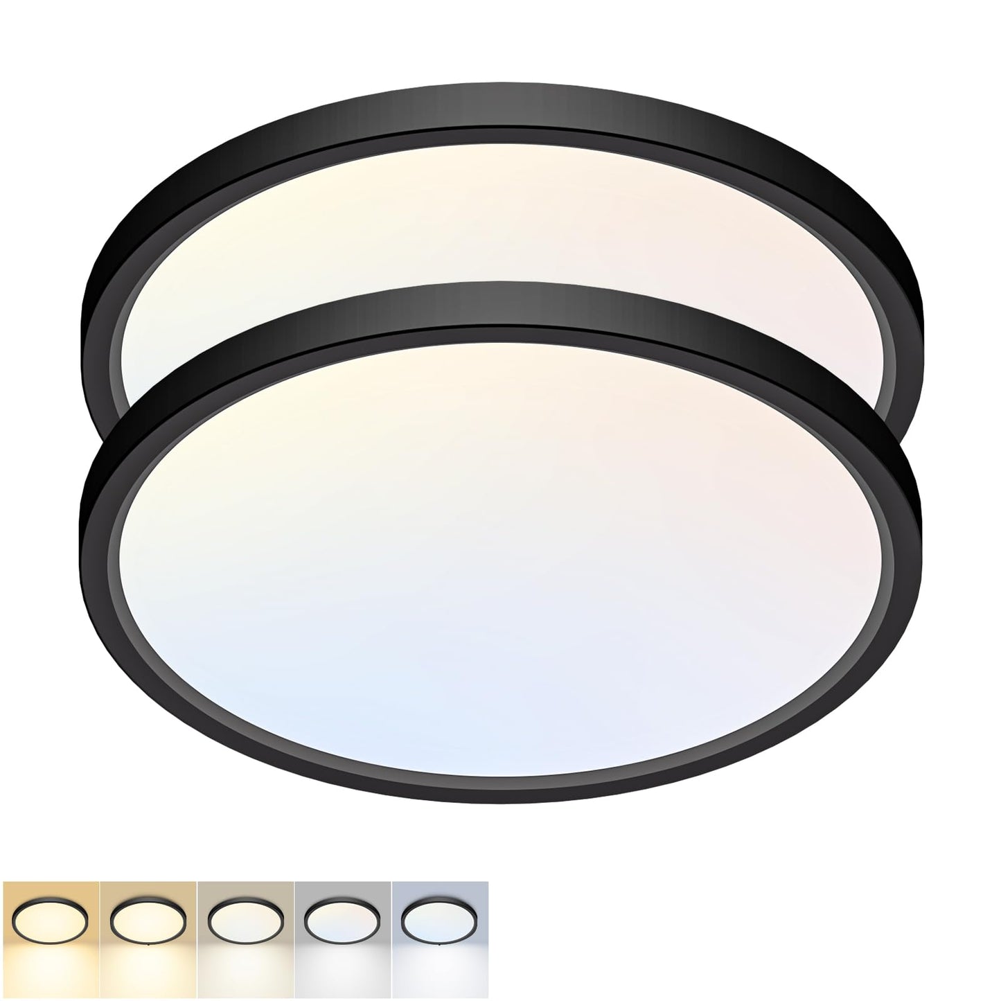 2Pack 12Inch LED Flush Mount Ceiling Light 5 Color Temperatures | 3000K/3500K/4000K/5000K/6500K 24W Black LED Ceiling Light Fixture for Bathroom Closet Kitchen Bedroom Hallway Porch Pantry