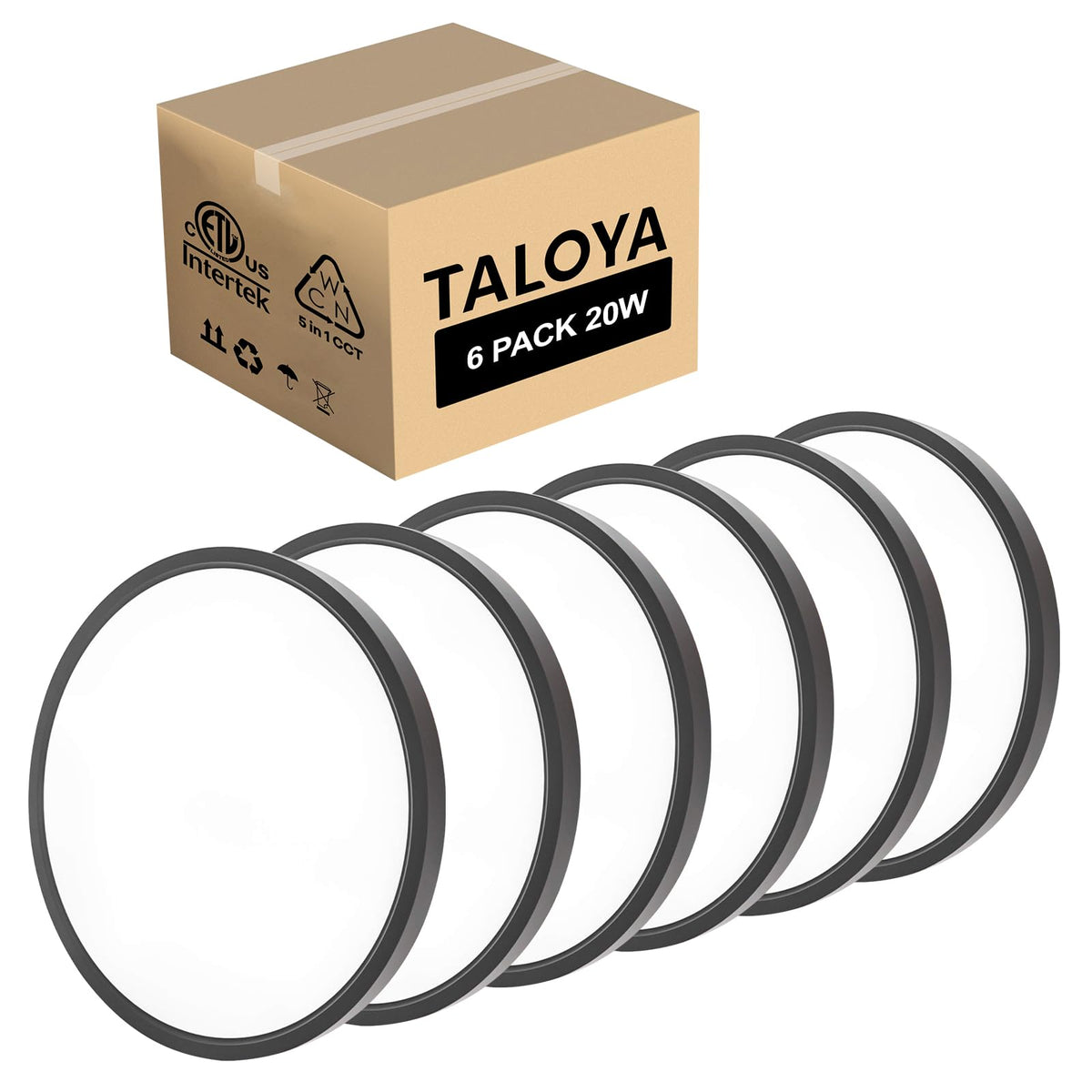 TALOYA 2 Pack 12 Inch LED Flush Mount Ceiling Light Fixture,20W 5CCT | Edge-Lit LED Ceiling Light Fixture for Bedroom,Kitchen,Laundry,Basement,Closet Room,3000K-6500K,100-240V Compatible,White