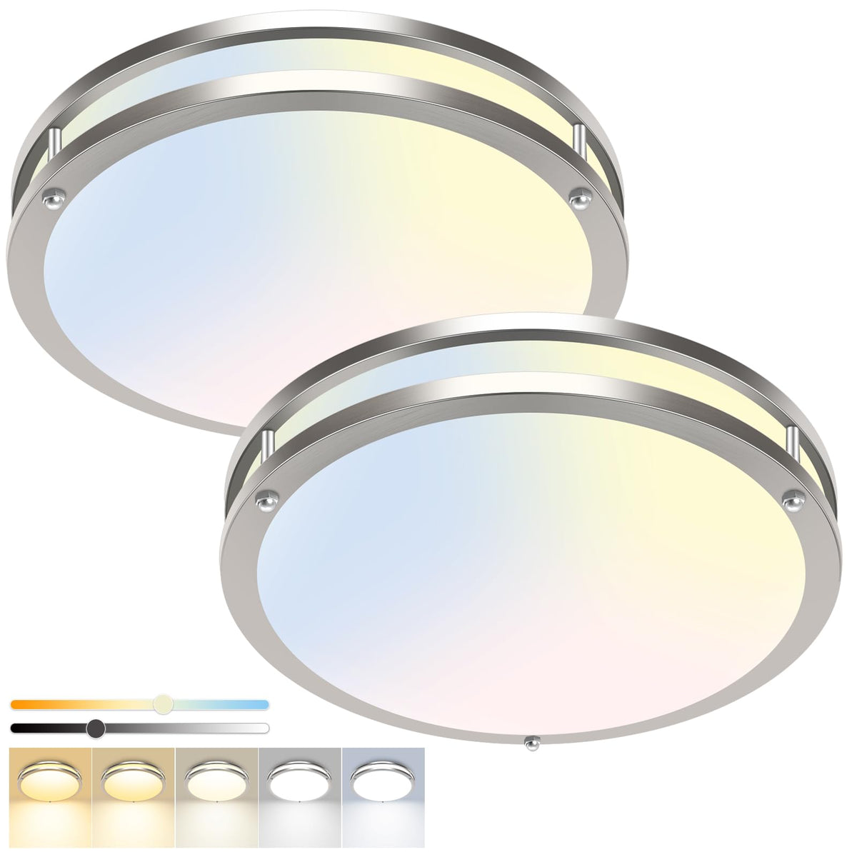 hepside 13inch Flush Mount Ceiling Light Fixture 2 Pack, Dimmable & 5 Color Temperatures Ceiling Light Black, 24W 3000K 3500K 4000K 5000K 6500K Adjustable Ceiling Lamps for Bathroom Bedroom Hallway