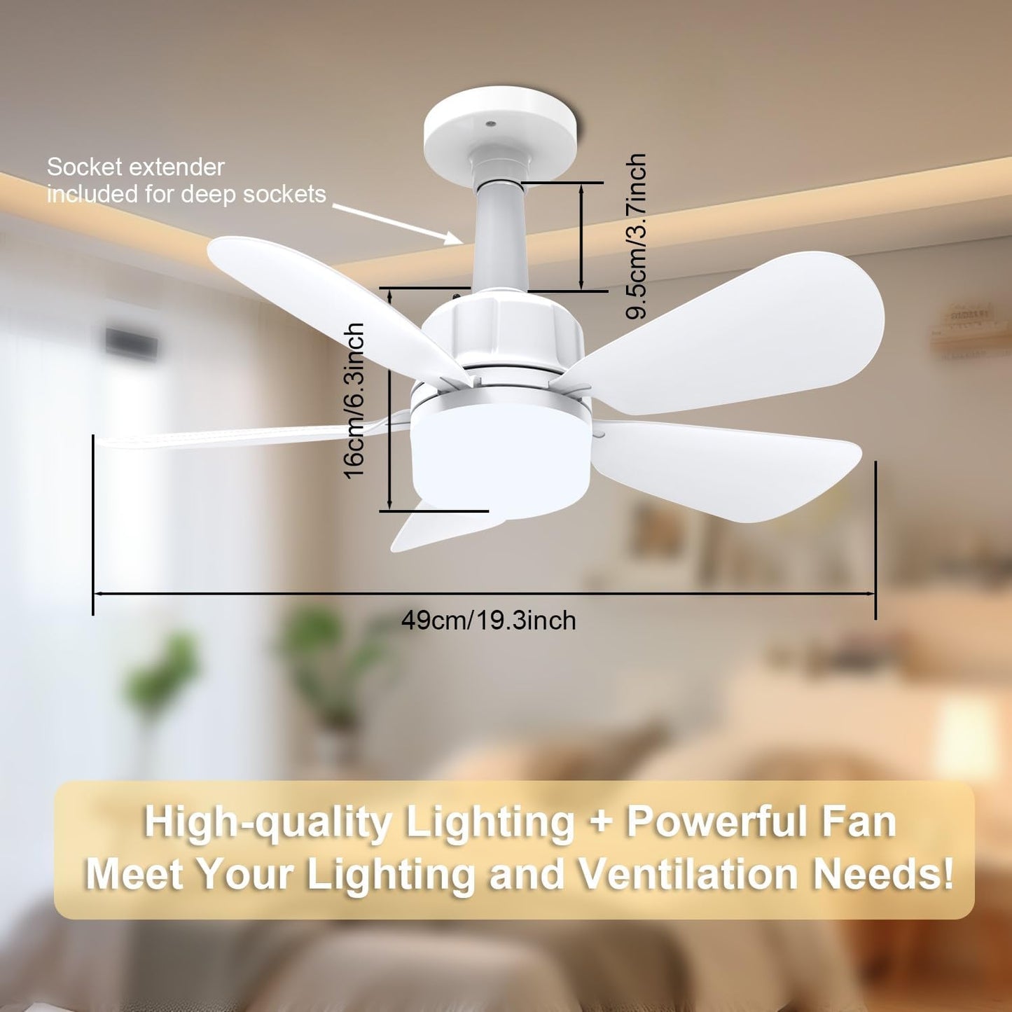 2Pack Socket Fan Light With Remote, Screw in Ceiling Fans with Dimmable Light, 3 Colors 3000K-6500K,Smart Ceiling Fan Light Kit Bulb for Bedroom Living Room Kitchen Garage Dinning Room