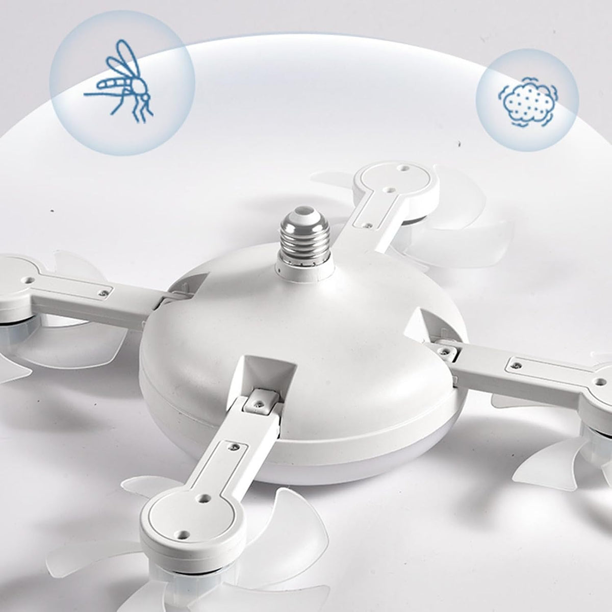 Ceiling Fan with Light and Remote E26 E27 3 Speeds 3 Colors 2 Timers Quiet Foldable Modern LED Drone Fan Light socket fan for Living Room Bedroom (4 Head)