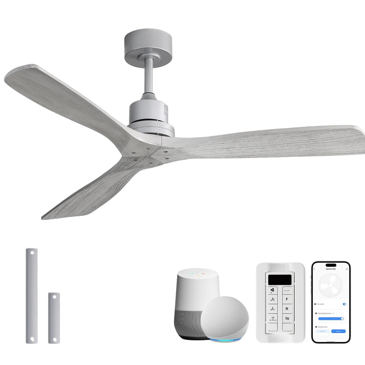 Sofucor 52 Inch Wood Ceiling Fans with Lights and Remote, Indoor/Outdoor | Modern, 3 Blade, Quiet Reversible DC Motor, 3CCT Dimmable, 6 Speeds, Timer, Bedroom/Living Room/Patio/Kitchen, Natural Wood