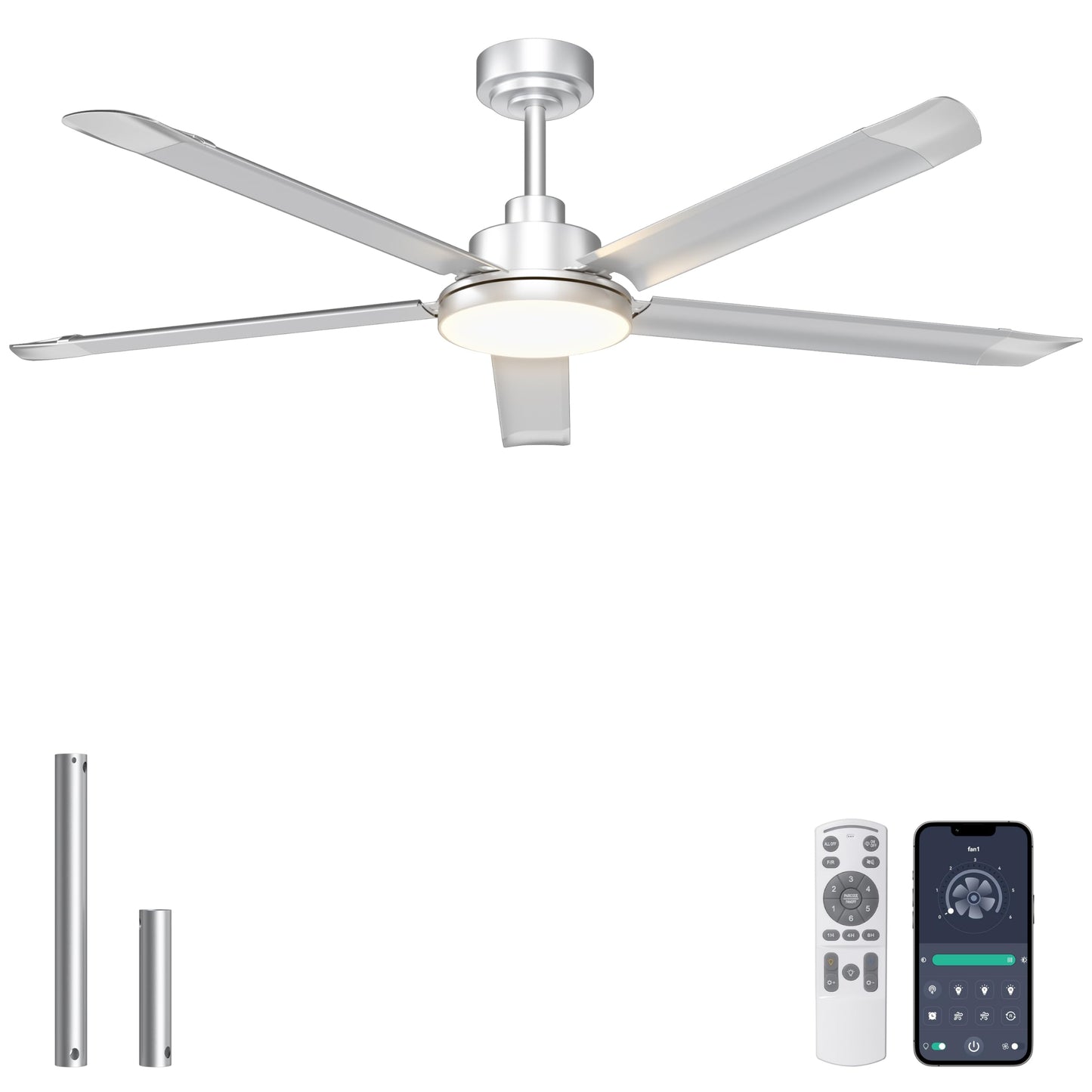 Ohniyou 60'' Industrial Ceiling Fan with Light for Patio, Porch, Black | 6800 CFM Airflow, 35dB DC Motor, 5 Aluminum Blades, 3CCT Dimming, Remote/APP Control, Covered Outdoor Metal Fan