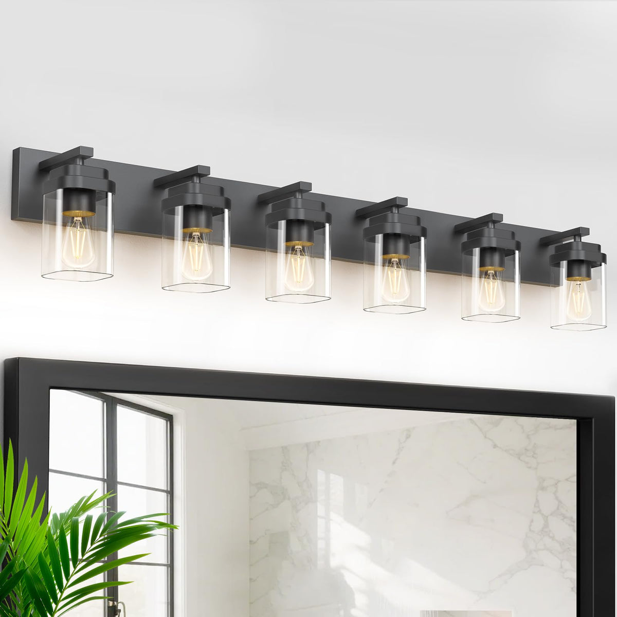 Black Bathroom Light Fixtures, 3 Lights Bathroom Lighting Fixtures Over Mirror, Square Design & Rectangle Large Backplate, Modern Vanity Lighting Fixtures, for Bathroom/Living Room/Bedroom