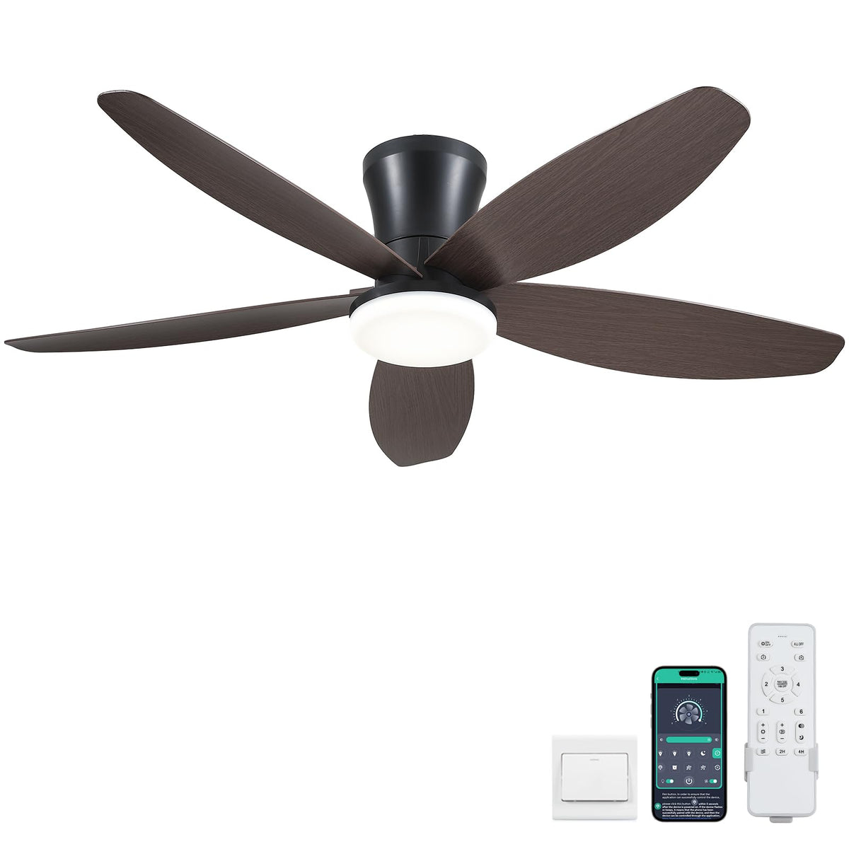 42" Ceiling Fans with Lights-Low Profile Ceiling Fan with Light and Remote Control,Flush Mount,DC Reversible,LED Dimmable Blakc Ceiling Fans for Bedroom,Indoor/Outdoor Patio Use