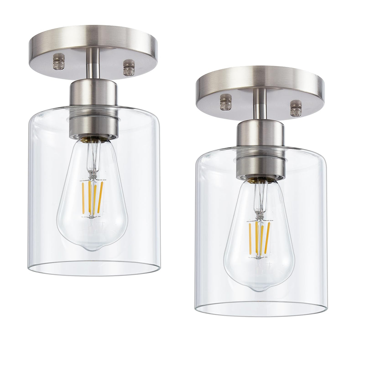 Semi Flush Mount Ceiling Light Kitchen Lighting Fixtures Ceiling Brushed Nickel Kitchen Cieling Light Fixtures with Clear Glass Shade for Dining Room Bedroom Living Room Hallway E26 Scoket