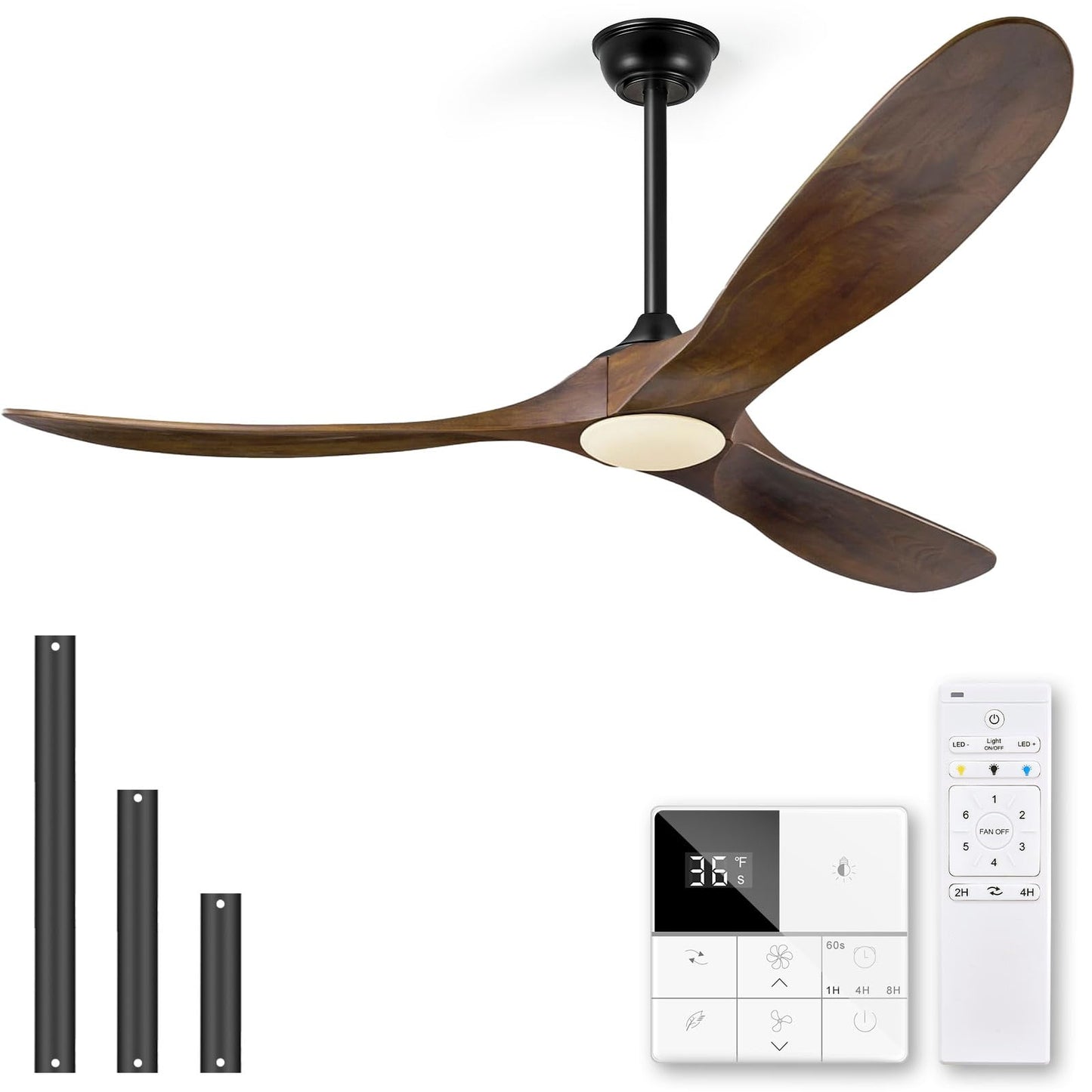 Eliora 60 Inch Ceiling Fans with Lights, Wood Outdoor Ceiling Fan for Patio and Remote Control Rustic Propeller Large Ceiling Fans with Light Farmhouse Indoor Quiet High cfm, Bronze Gray