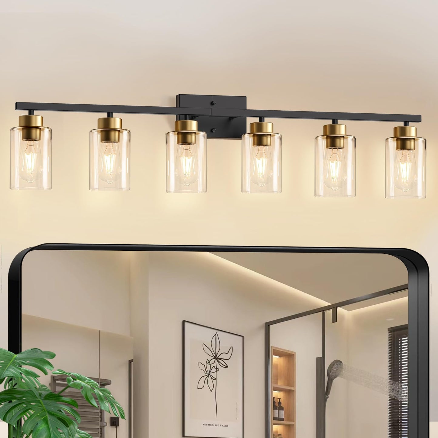 IZORRO Modern Bathroom Light Fixtures, 4 Light Black Vanity Lights, Bathroom Lighting Fixtures Over Mirror with Clear Glass for Living Room Cabinet Bedroom