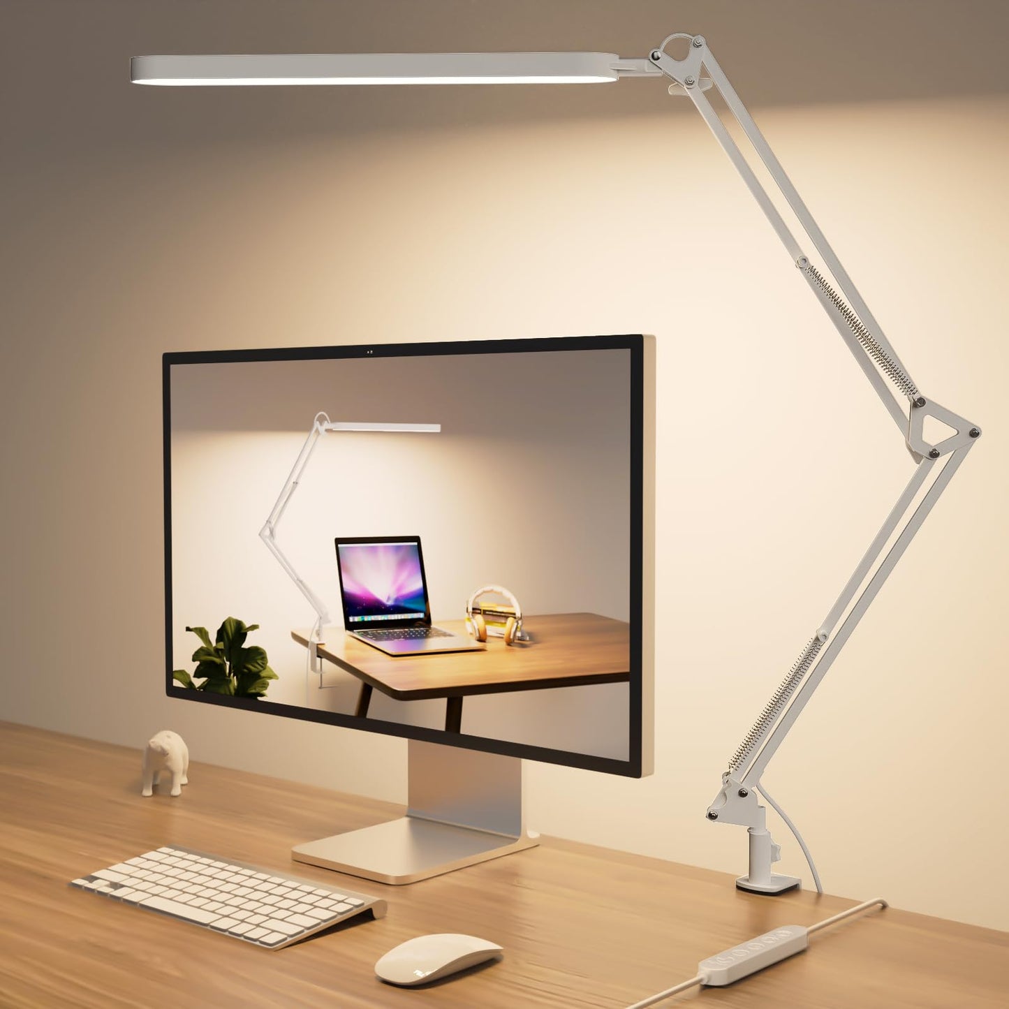 Desk Lamp for Home Office, Eye Comfortable LED Desk Light for Long Hours, Adjustable Swing Arm with Memory Function, Black