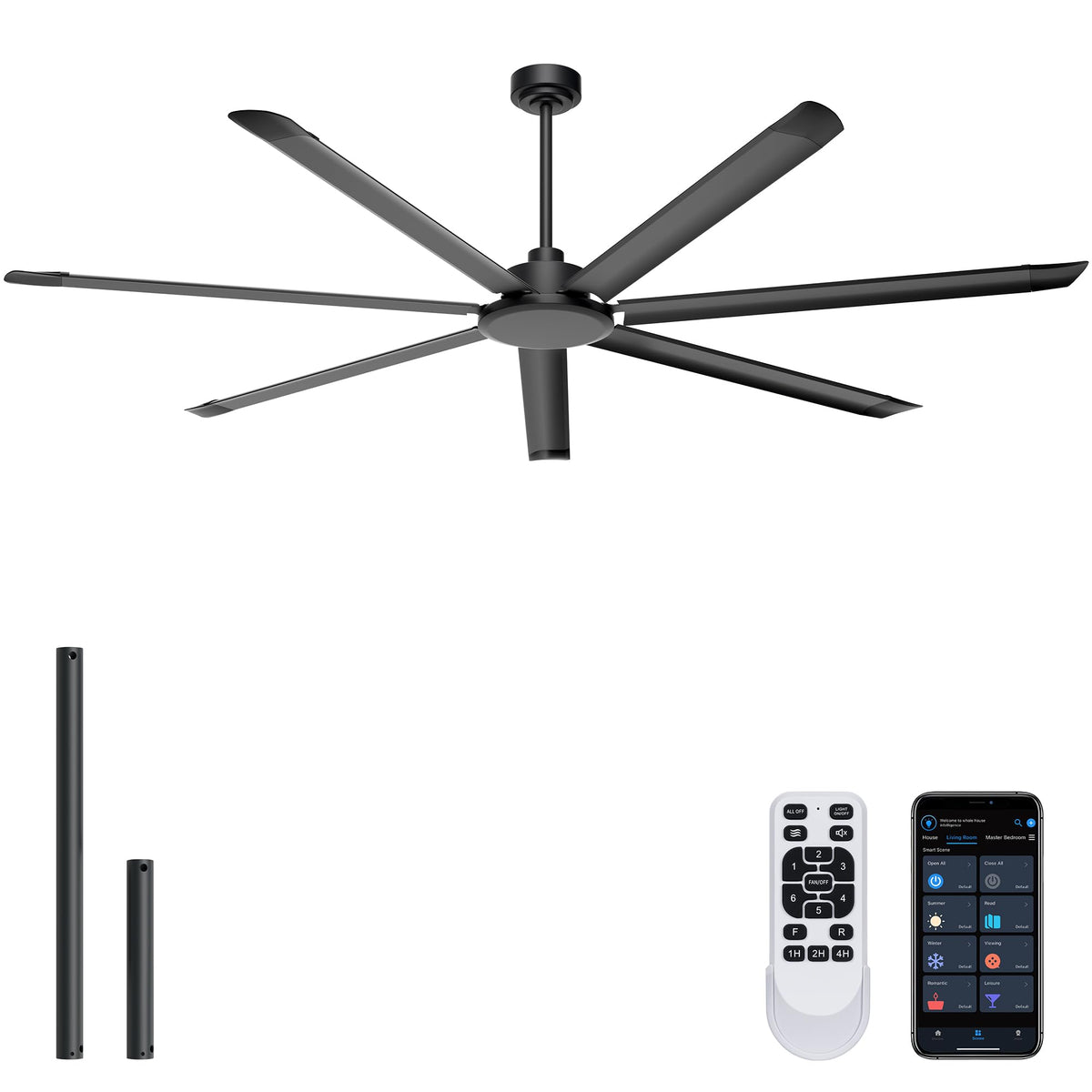 Ohniyou 60'' Industrial Ceiling Fan with Light for Patio, Porch, Black | 6800 CFM Airflow, 35dB DC Motor, 5 Aluminum Blades, 3CCT Dimming, Remote/APP Control, Covered Outdoor Metal Fan