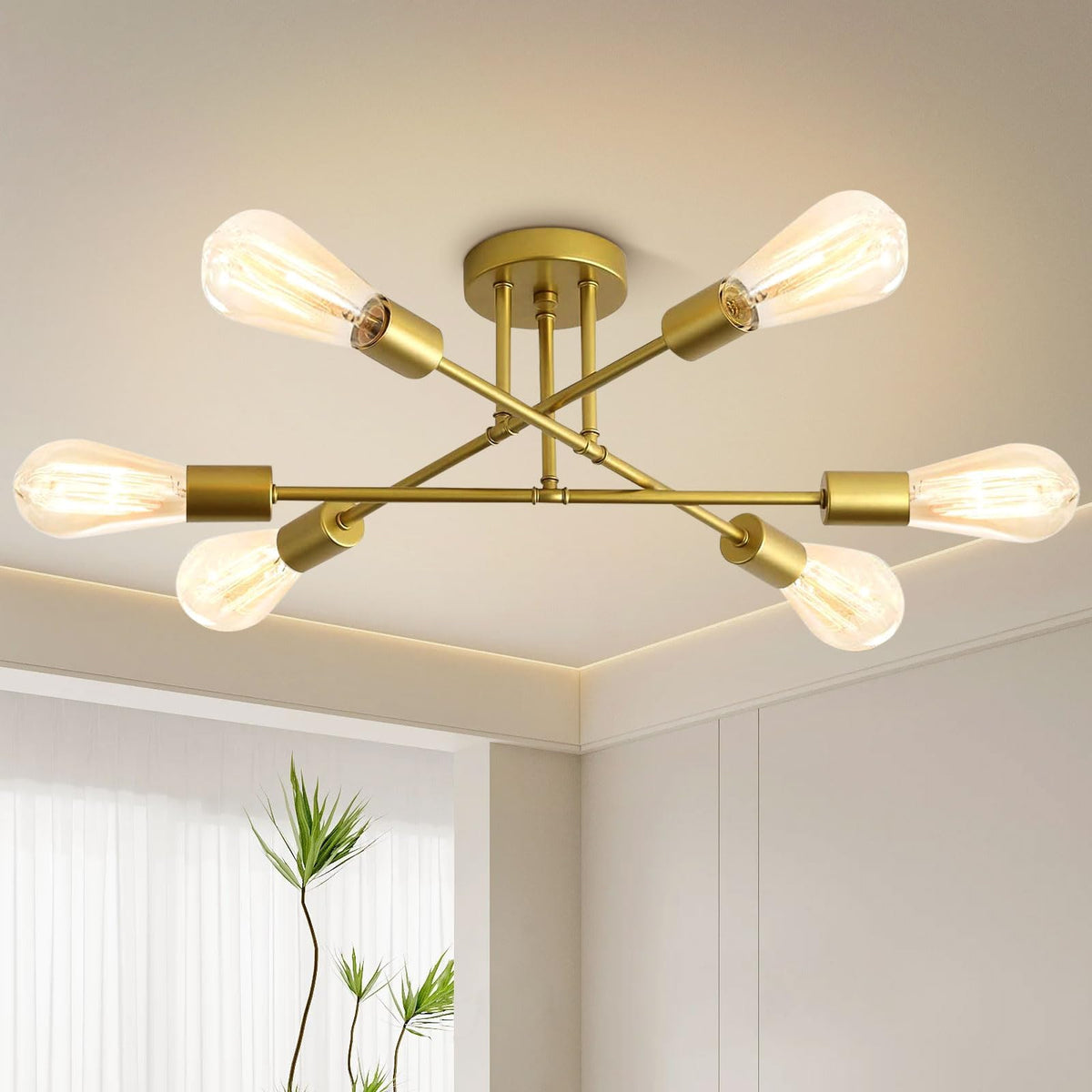 Ceiling Light, 4-Light Matte Black Semi Flush Mount Ceiling Light Fixture | Modern Dining Room Light Fixture with E26 Base,Kitchen Lighting Fixtures Ceiling, Sputnik Chandelier for Bedroom Living Room