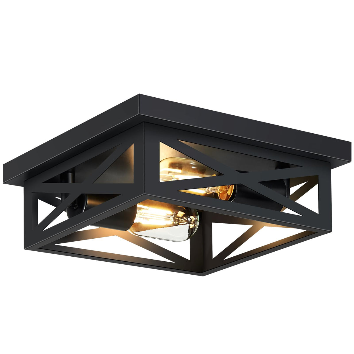 SKEJAO Black Flush Mount Ceiling Light Fixture,2-Light Square Hallway Light Fixtures Ceiling,Light Fixtures Ceiling Mount for Farmhouse,Kitchen,Hall,Bedroom (2 Pack)