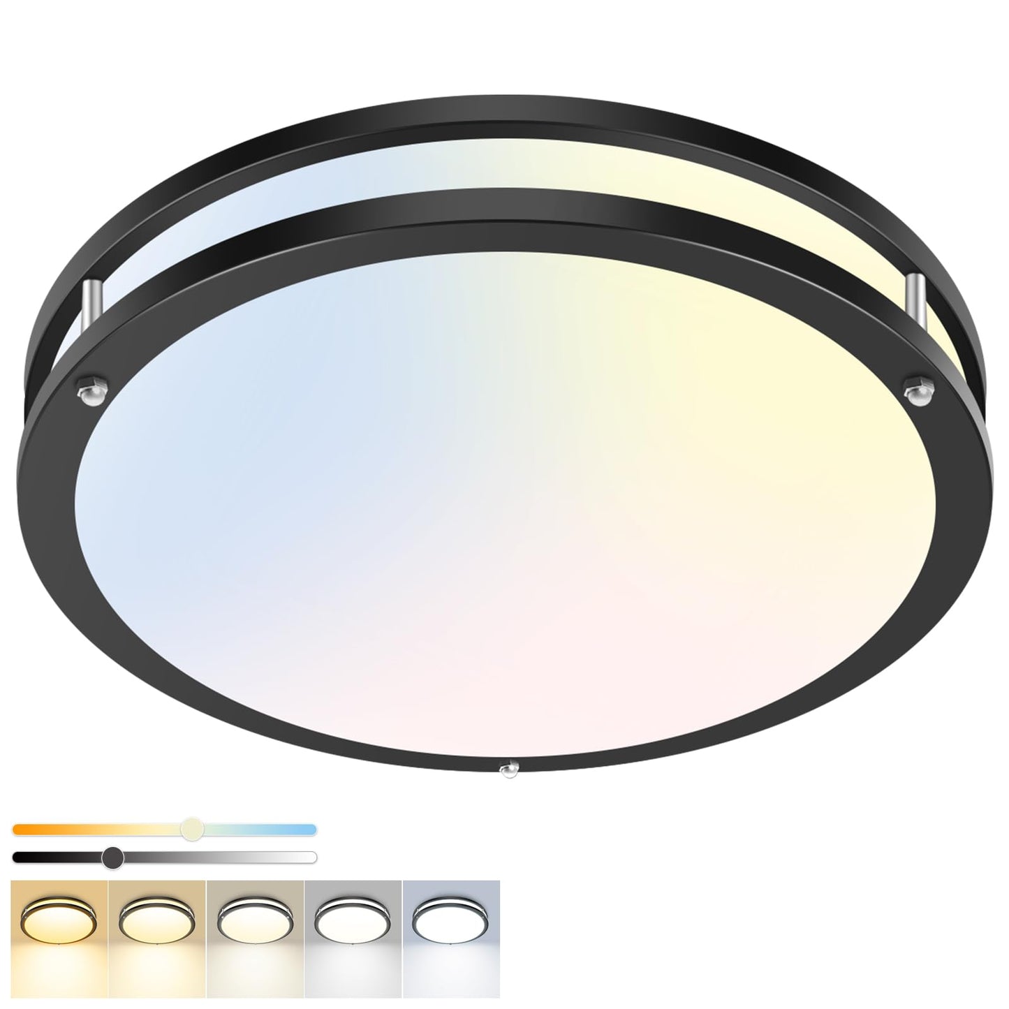 hepside 13inch Flush Mount Ceiling Light Fixture 2 Pack, Dimmable & 5 Color Temperatures Ceiling Light Black, 24W 3000K 3500K 4000K 5000K 6500K Adjustable Ceiling Lamps for Bathroom Bedroom Hallway