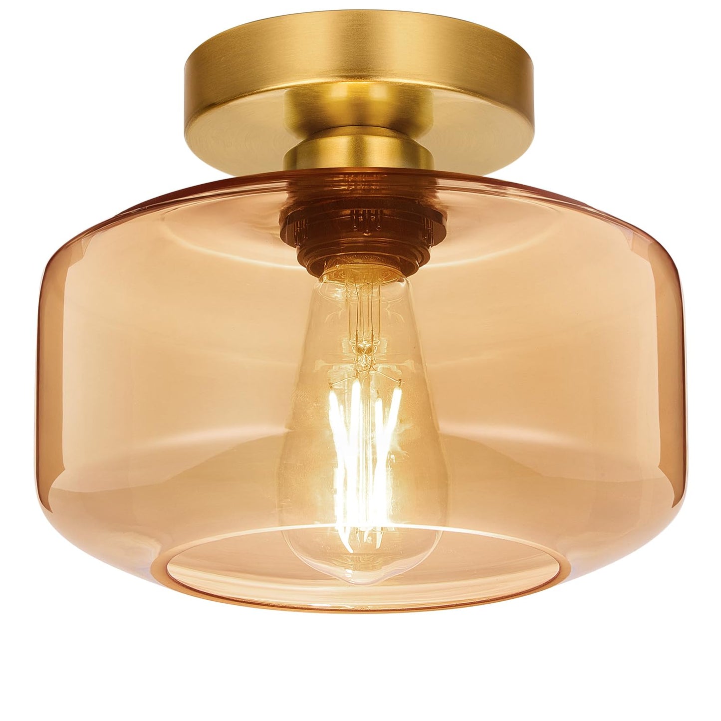Industrial Semi Flush Mount Ceiling Light, 800 Lumen LED Bulb Included, Seeded Glass Shade Farmhouse Light Fixture for Hallway Corridor Kitchen Bathroom Bedroom Passway