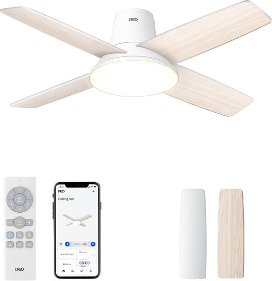 DREO Ceiling Fans with Lights 44'', Flush Mount Smart Ceiling Fan, Remote