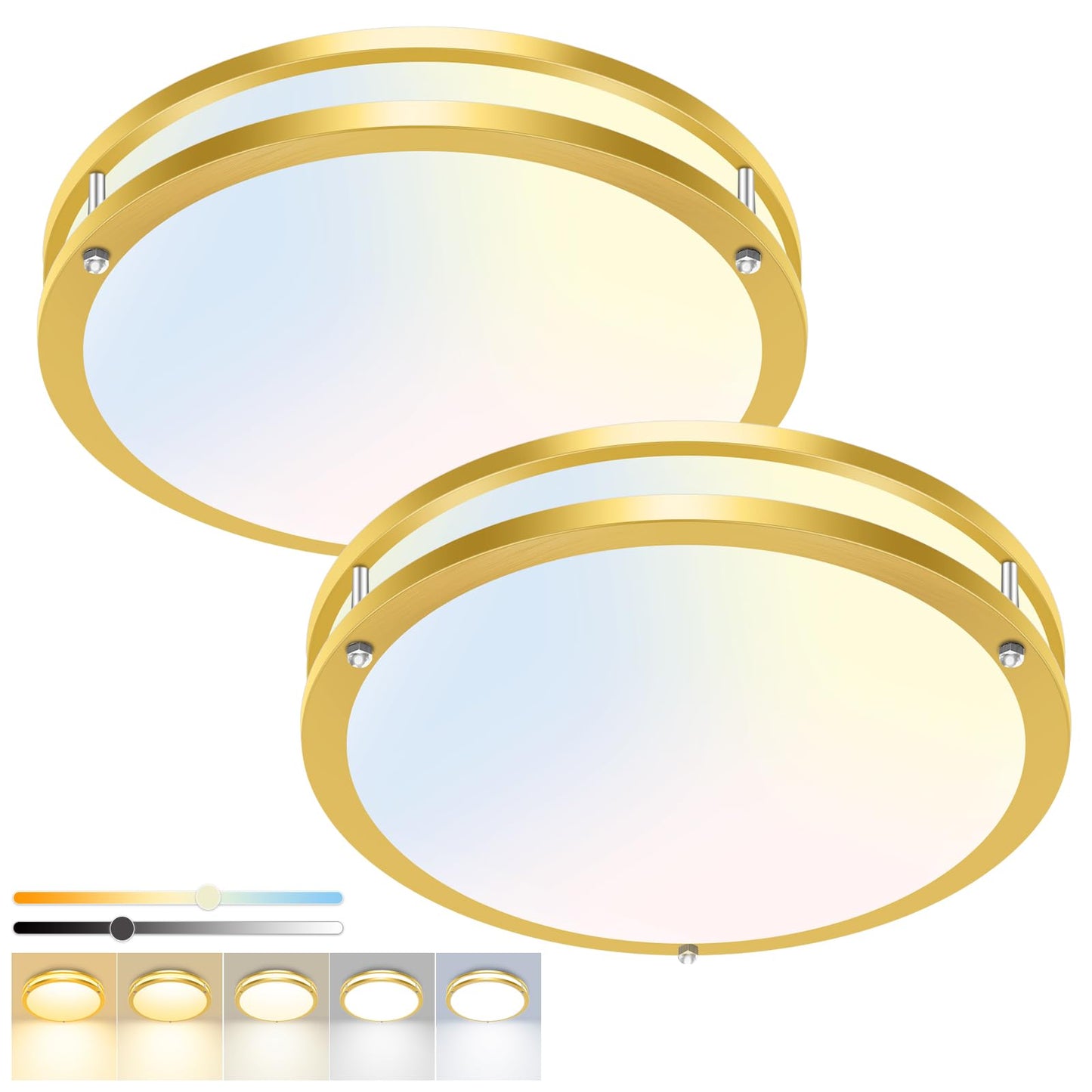 hepside 13inch Flush Mount Ceiling Light Fixture 2 Pack, Dimmable & 5 Color Temperatures Ceiling Light Black, 24W 3000K 3500K 4000K 5000K 6500K Adjustable Ceiling Lamps for Bathroom Bedroom Hallway