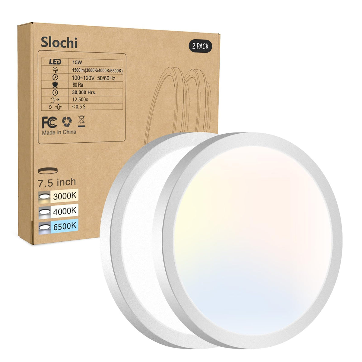 8PACK LED Flush Mount Ceiling Light Fixture, 3000K-4000K-6500K & 100W Equivalent Modern Kitchen Recessed Ceiling Lamp 15W 1500Lm 7.5 Inch Closet Round Surface for Bathroom Laundry Bedroom Hallway