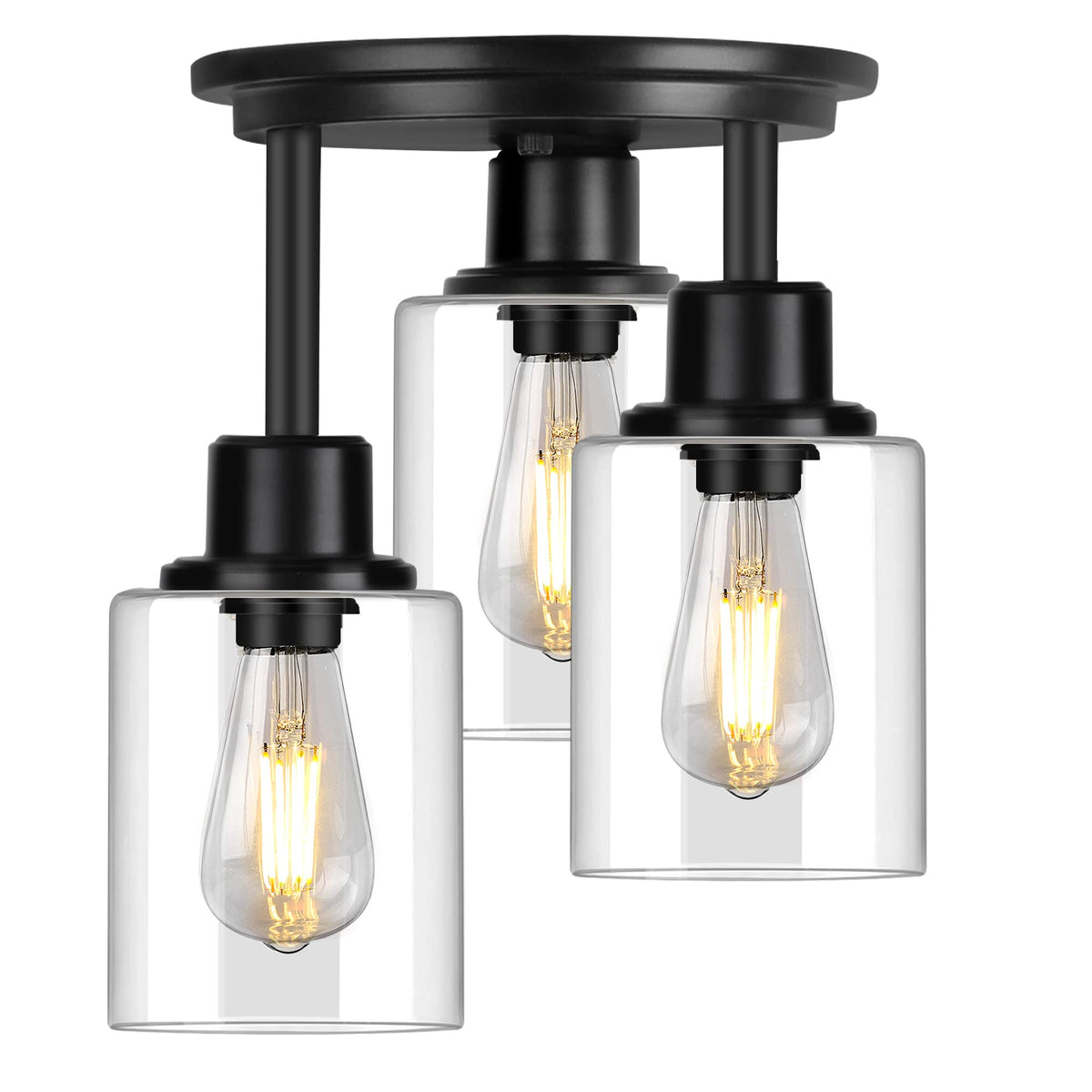 ROTTOGOON Semi Flush Mount Ceiling Light, Close to Ceiling Lights Fixtures, 3 Light Kitchen Ceiling Lights Fixtures with Glass Shades, Hallway Light Fixtures Ceiling Mount for Foyer, 9.9" x 13", Black
