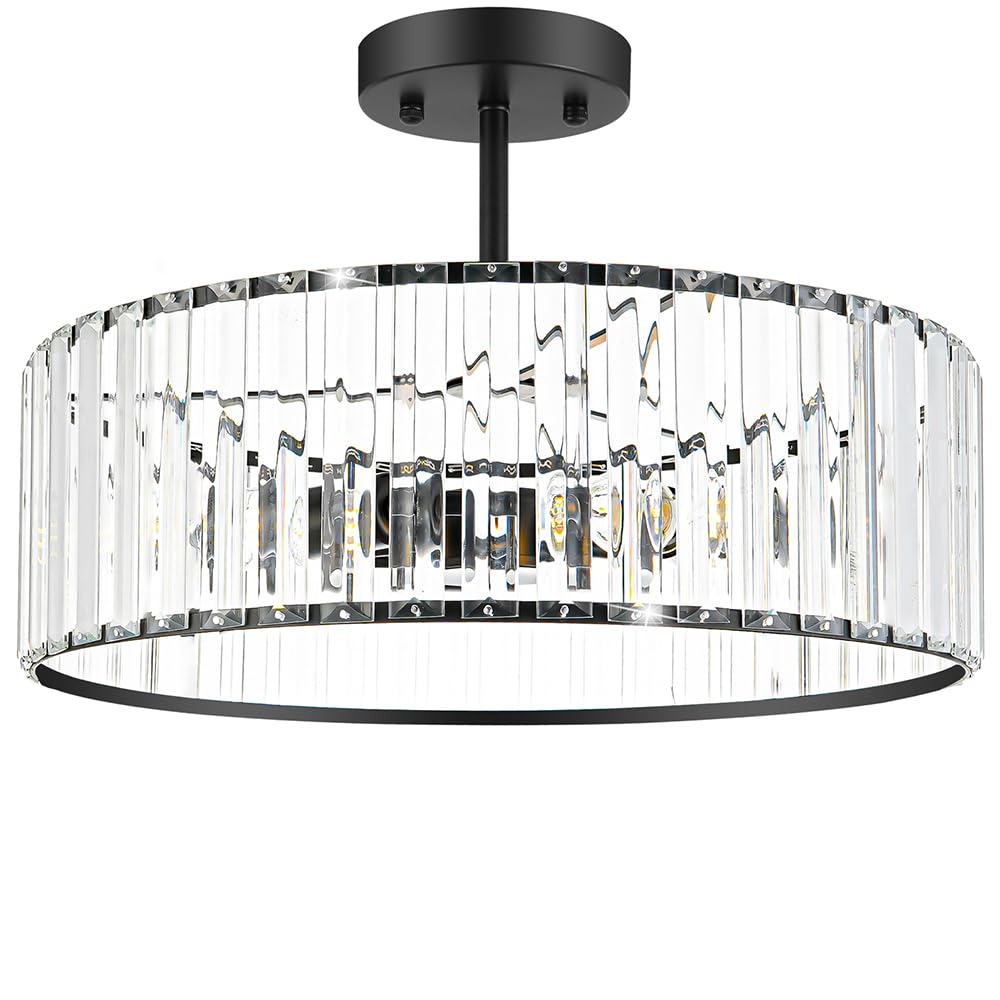 Crystal Ceiling Light Fixture, Modern Semi Flush Mount Ceiling Light, Gold Hallway Lighting Fixtures Chandelier for Kitchen, Close To Ceiling Light Fixtures for Entryway Bedroom, 1-Light, 11Inch