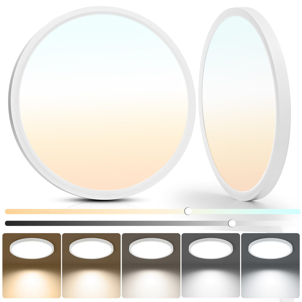 6-Pack 12in Ultra Thin LED Flush Mount Ceiling Light,Dimmable,5CCT | 2700K-6500K, 24W 2640LM, Anti-Glare,Edge-lit, Hardwired Light Fixture for Bedroom Kitchen Hallway Laundry Porch, Black