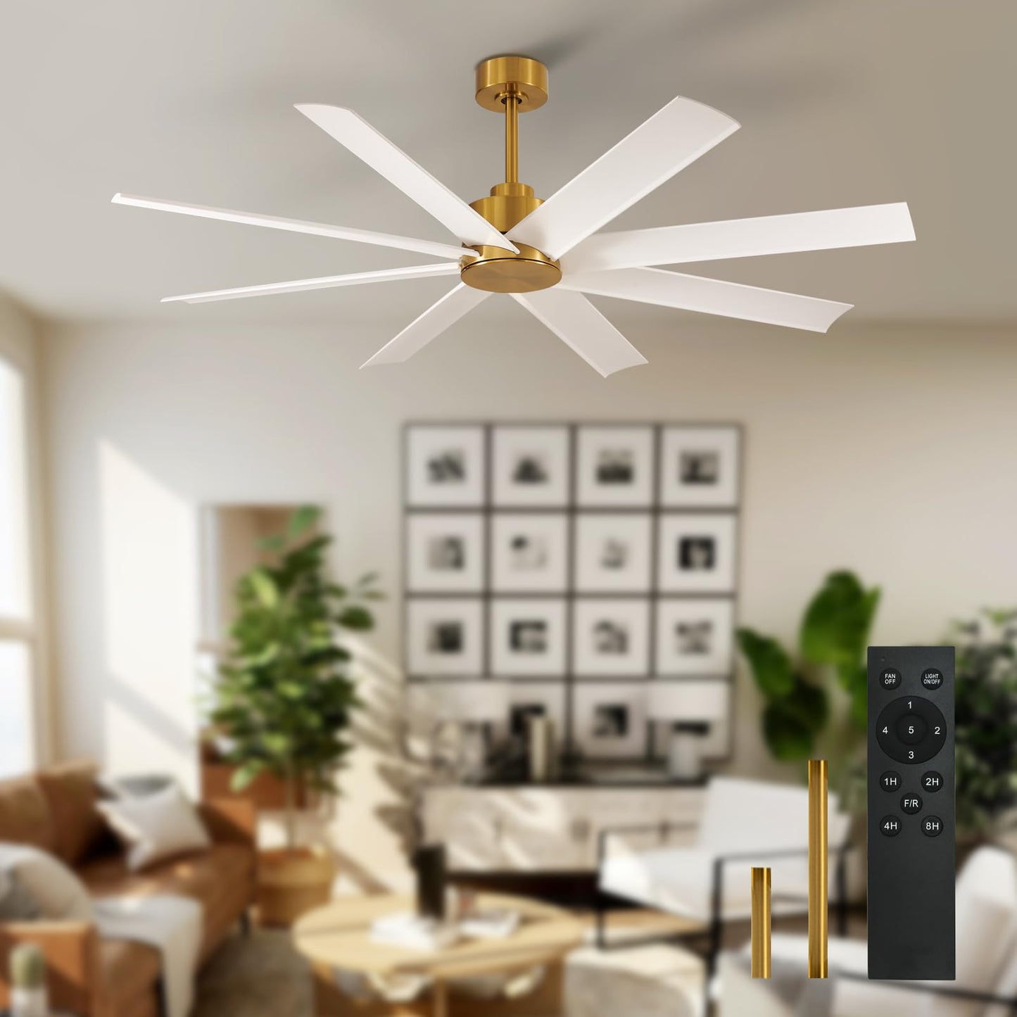 Large Ceiling Fans with Lights: Modern 72 Inch 8 Blade Outdoor Ceiling Fan with Remote APP Control - Dimmable Black Big Fan Light Indoor Reversible 6 Speed Quiet DC Motor