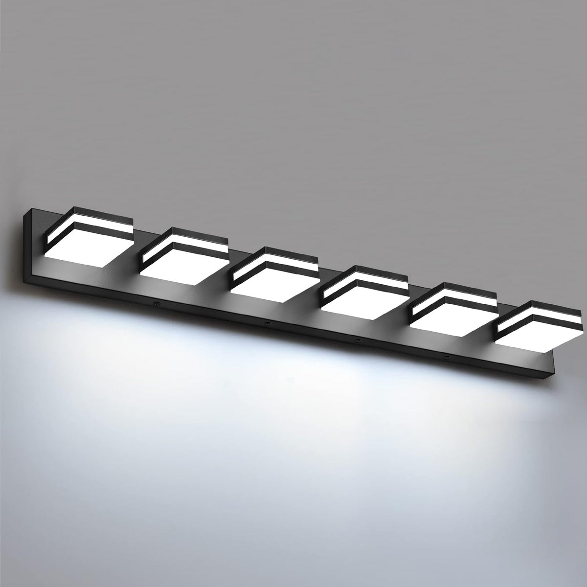 IZORRO LED Modern Bathroom Lights Fixtures(4-Light,Dimmable,360°Rotate),Matte Black Acrylic Wall Lighting,Vanity Lights for Bathroom Over Mirror - 6000k 24In （No Assembly Required）
